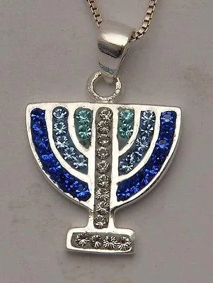 Menorah Pendant With Mix Blue Gemstone Sterling Silver 925.