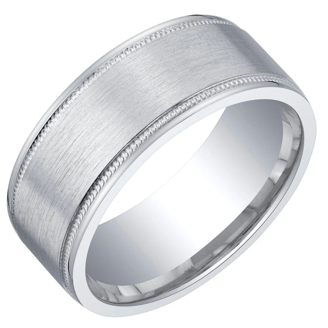 Mens Classic Sterling Silver Band in Milgrain Brushed Matte 8mm Comfort Fit Size 8