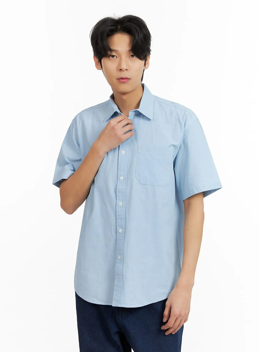 Men's Denim Short Sleeve Buttoned Shirt IA402