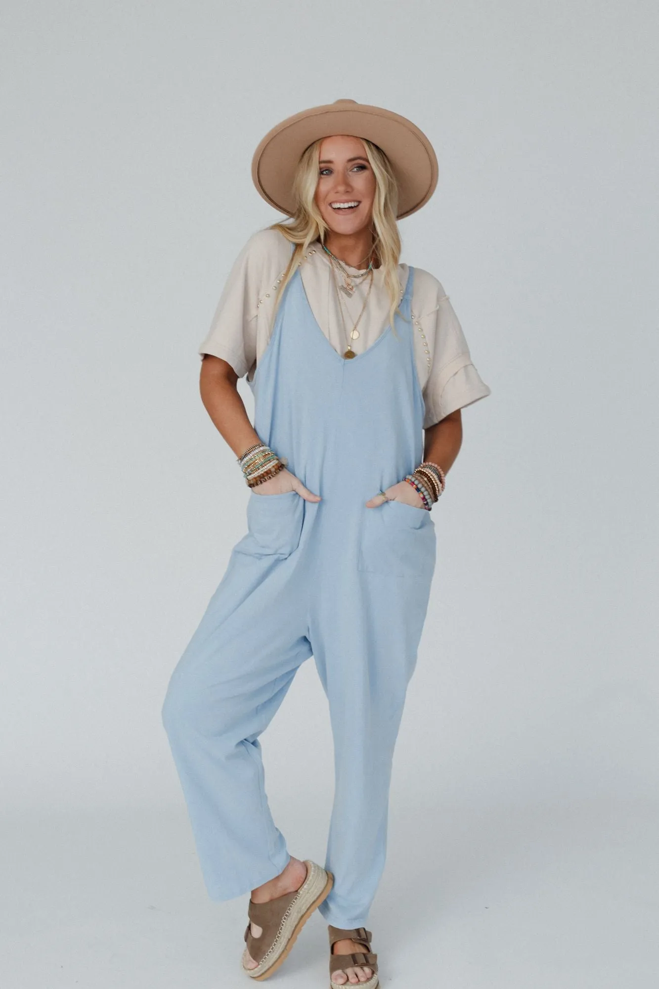 Mitzy V Neck Jumpsuit - Blue