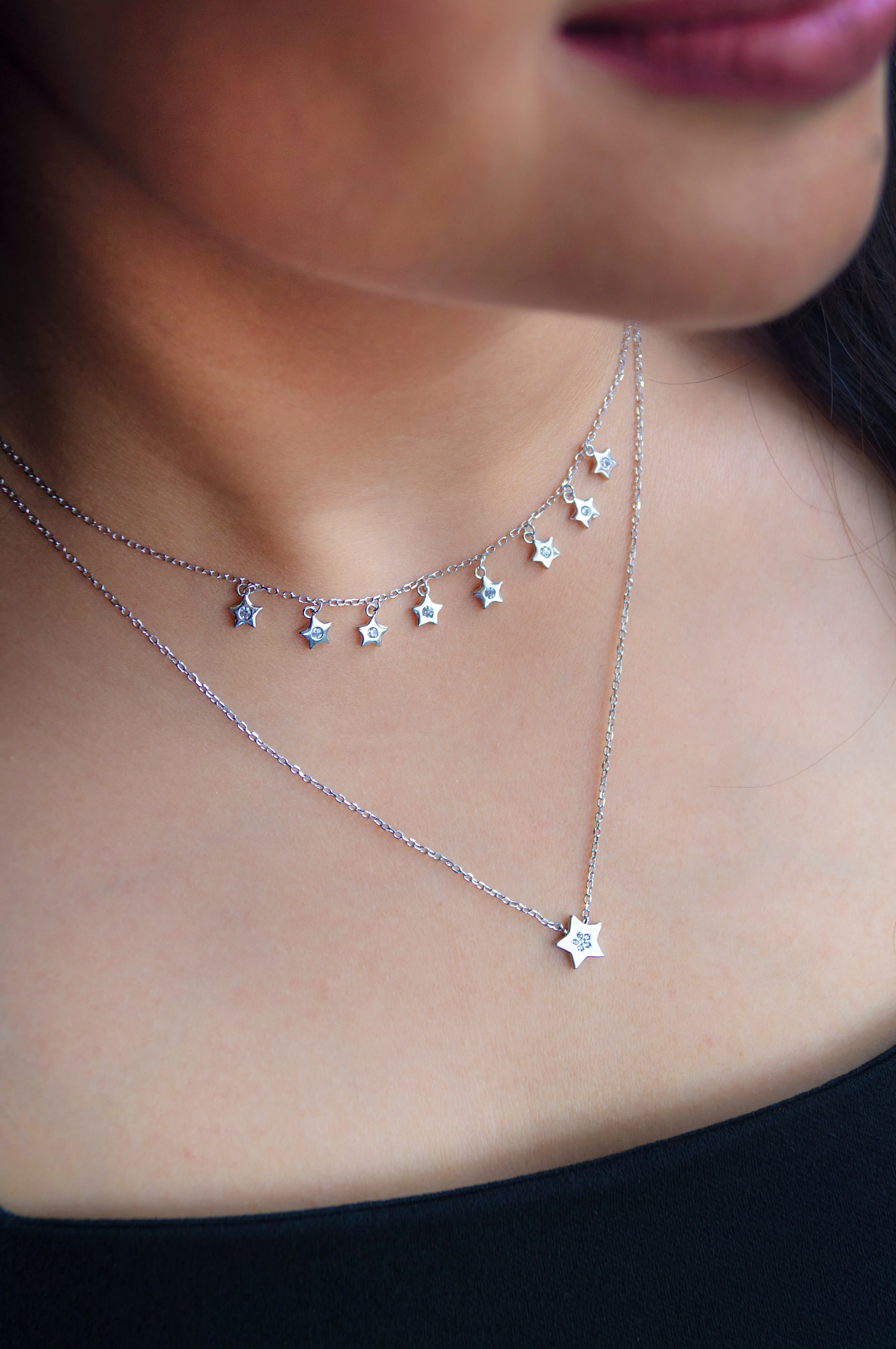 Multilayer Starry Charm Delicate Sterling Silver Necklace