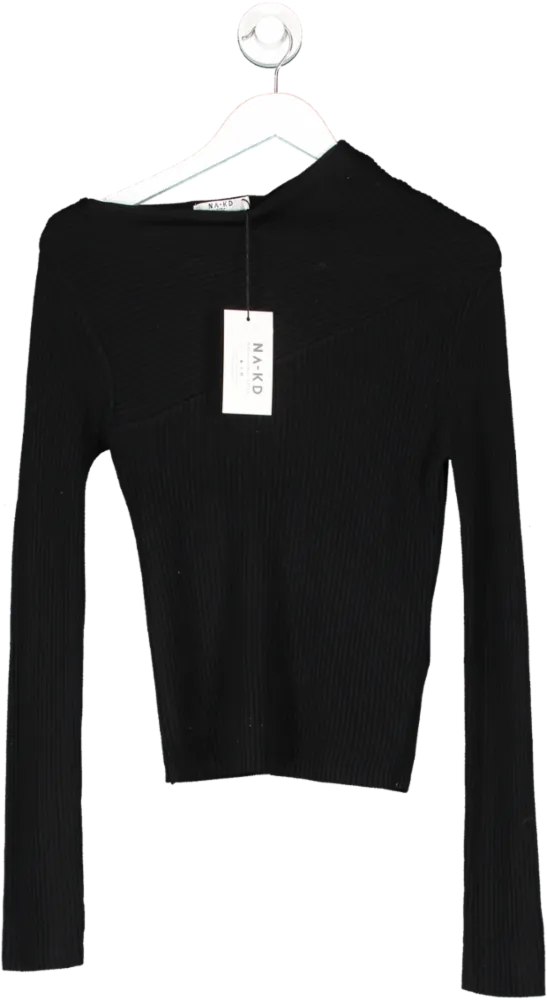 NA-KD Black Long Sleeve Asymmetric Top UK XS