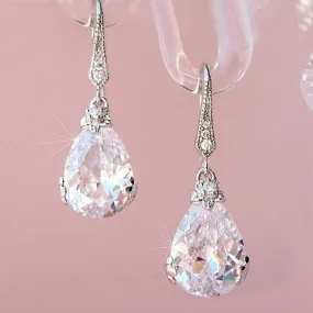 New Classic Style Pear Shape Cubic Zircon  Silver Color High Quality Timeless Drop Earrings