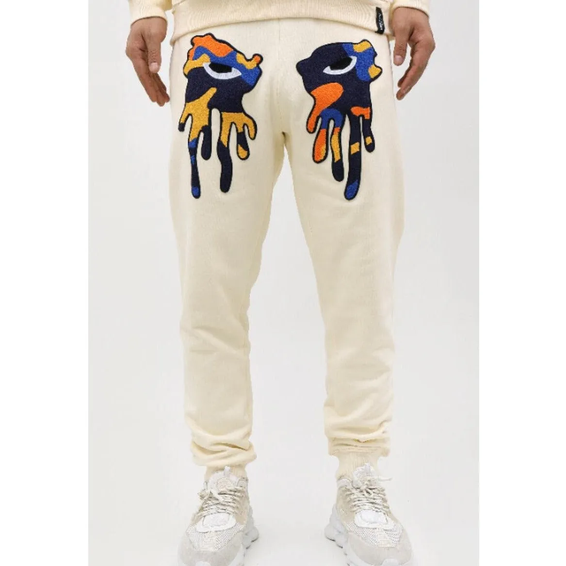 ORANGE CAMO TEAR DRIP SWEATPANTS EGGSHELL