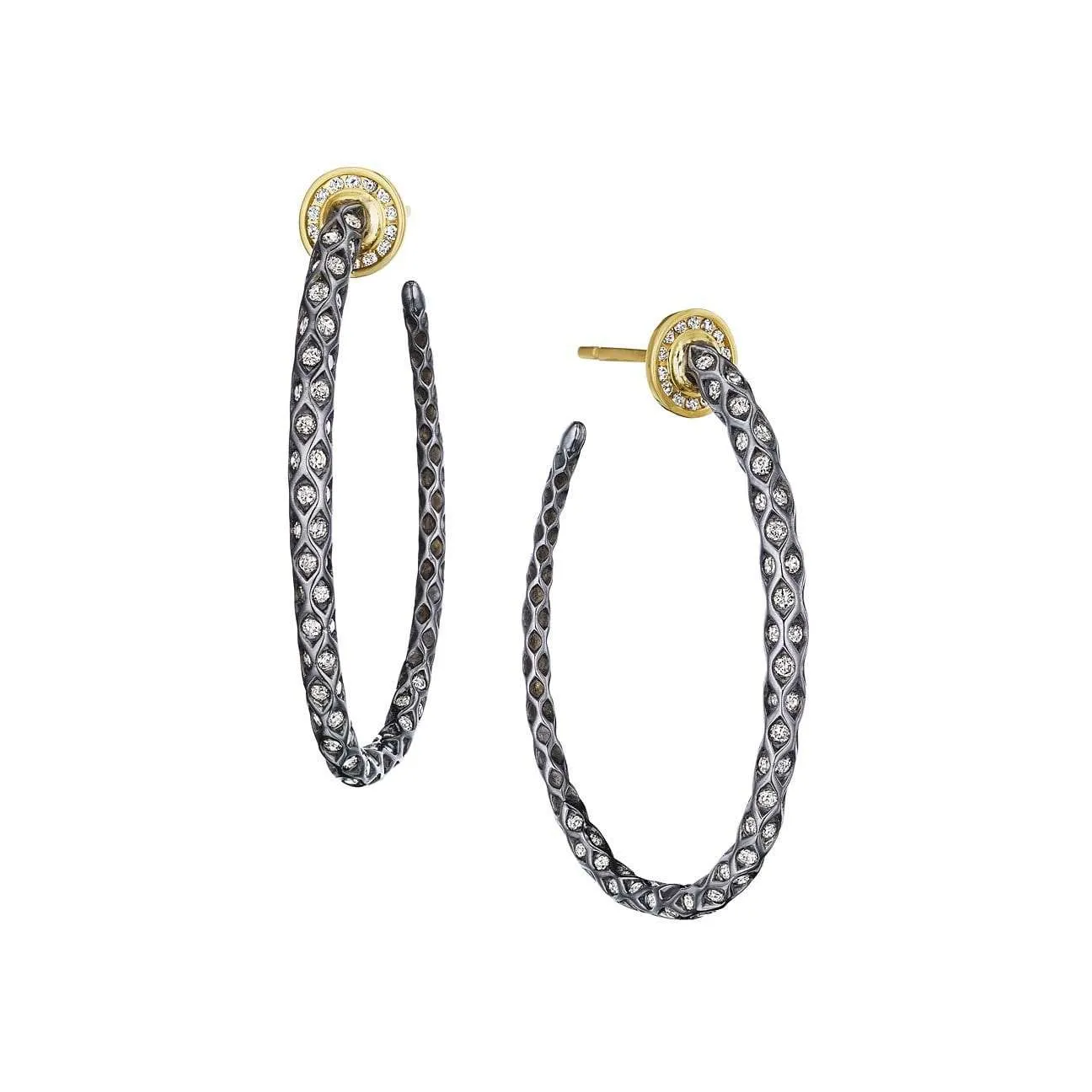 Oxidized Silver and Diamond Mogul Hoops