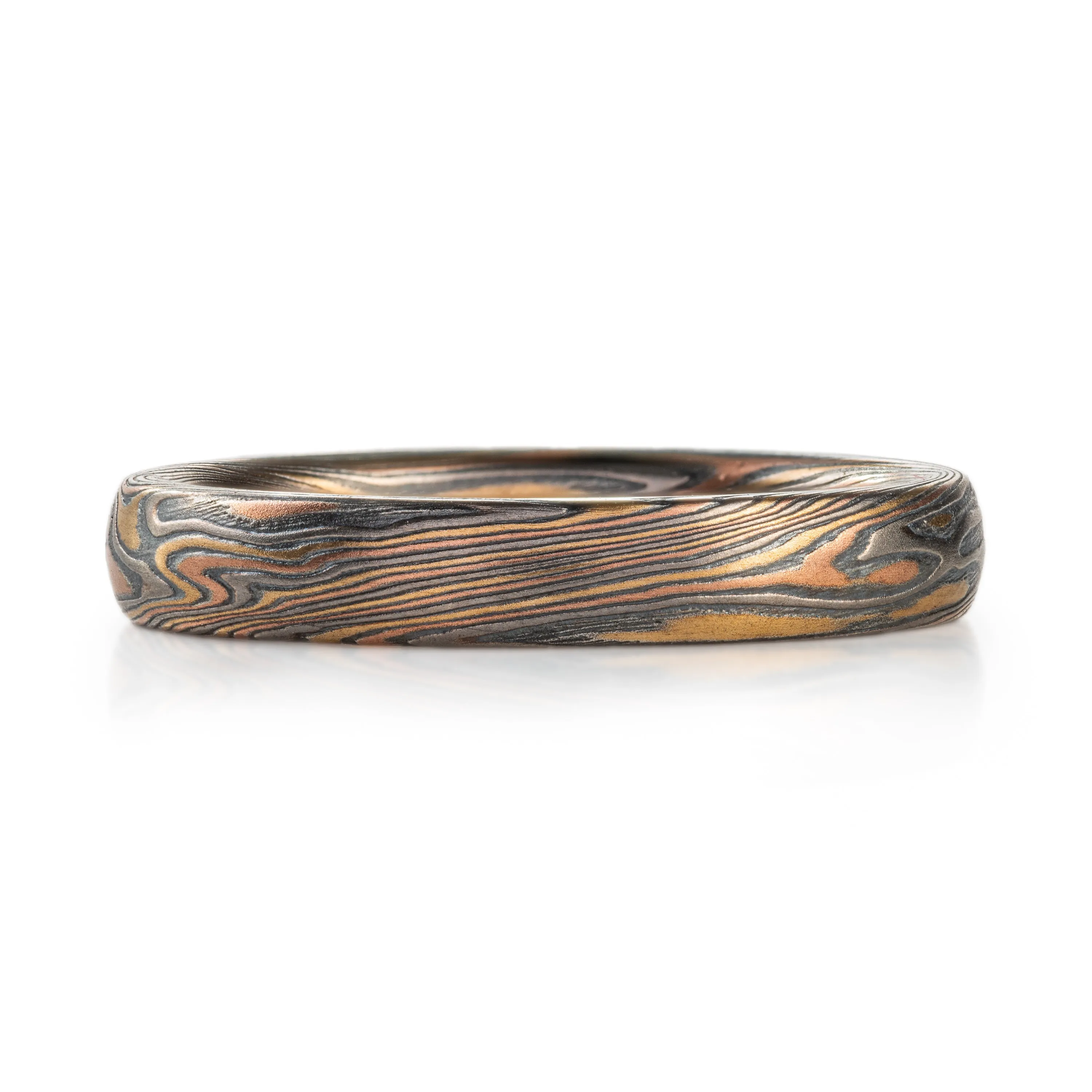 Paired Rustic Wedding Bands in Twist Pattern and Firestorm Palette