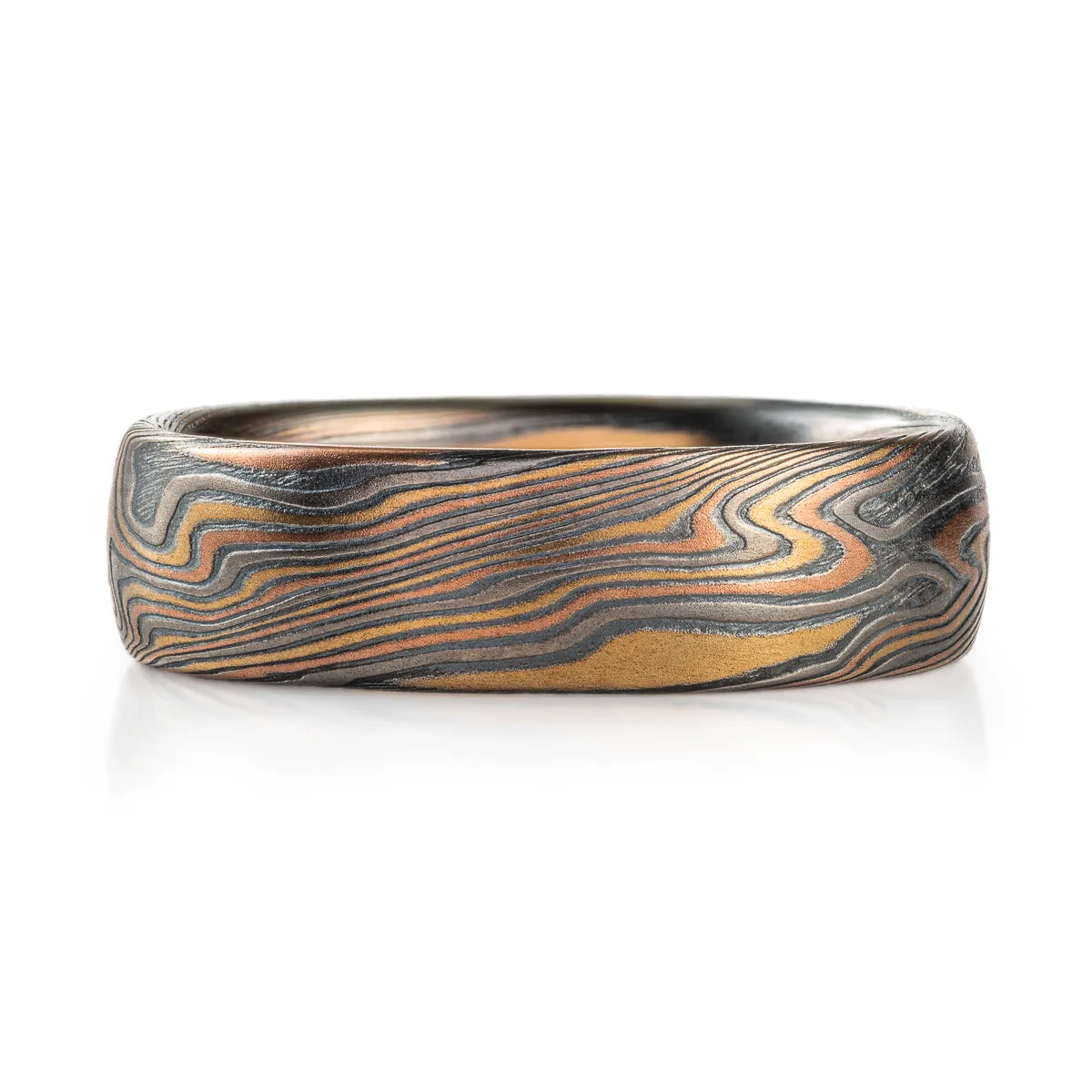 Paired Rustic Wedding Bands in Twist Pattern and Firestorm Palette