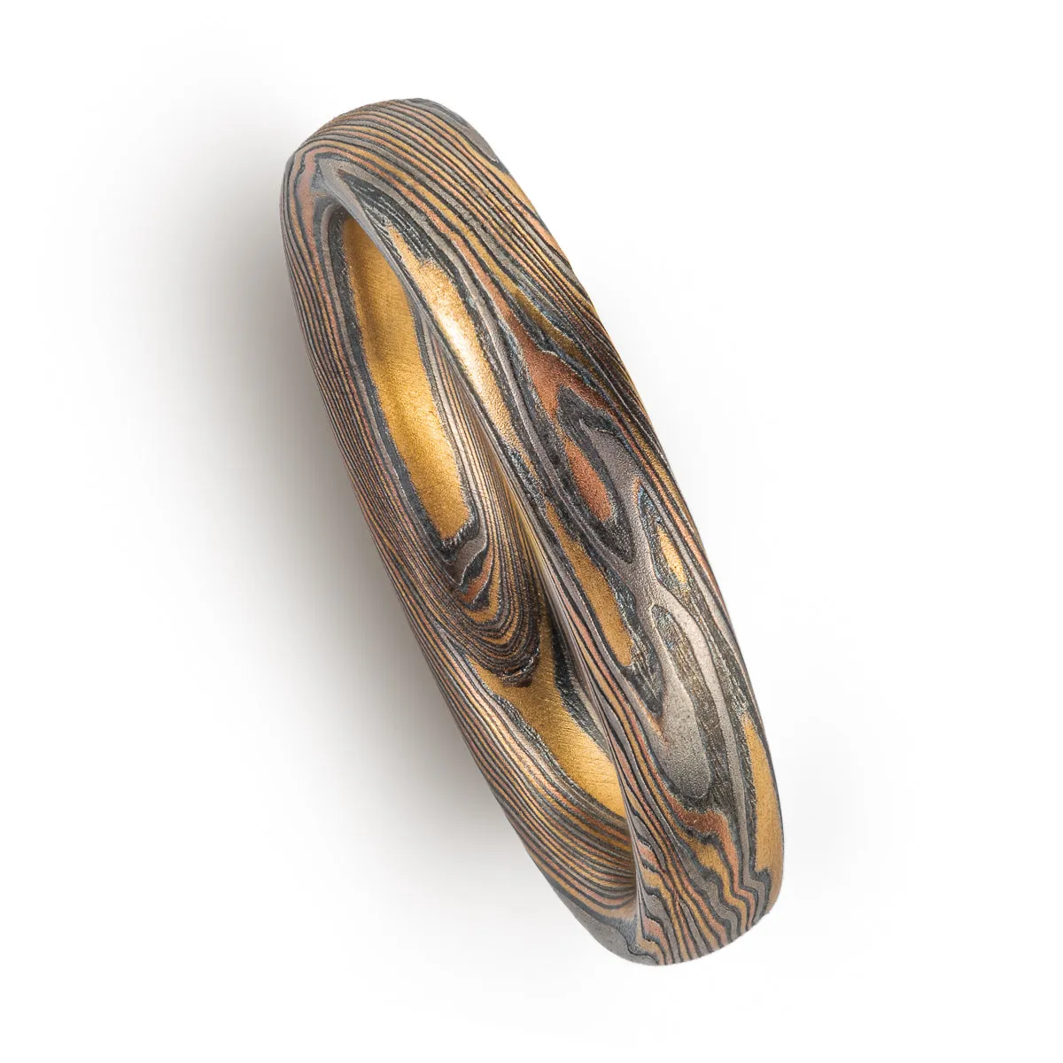 Paired Rustic Wedding Bands in Twist Pattern and Firestorm Palette