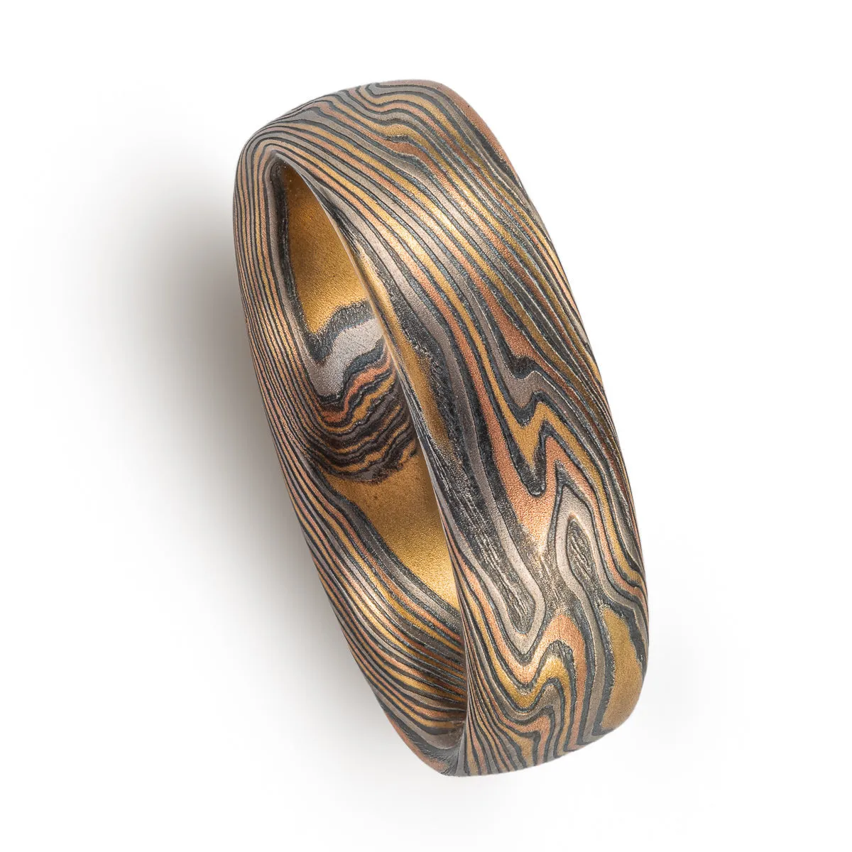 Paired Rustic Wedding Bands in Twist Pattern and Firestorm Palette