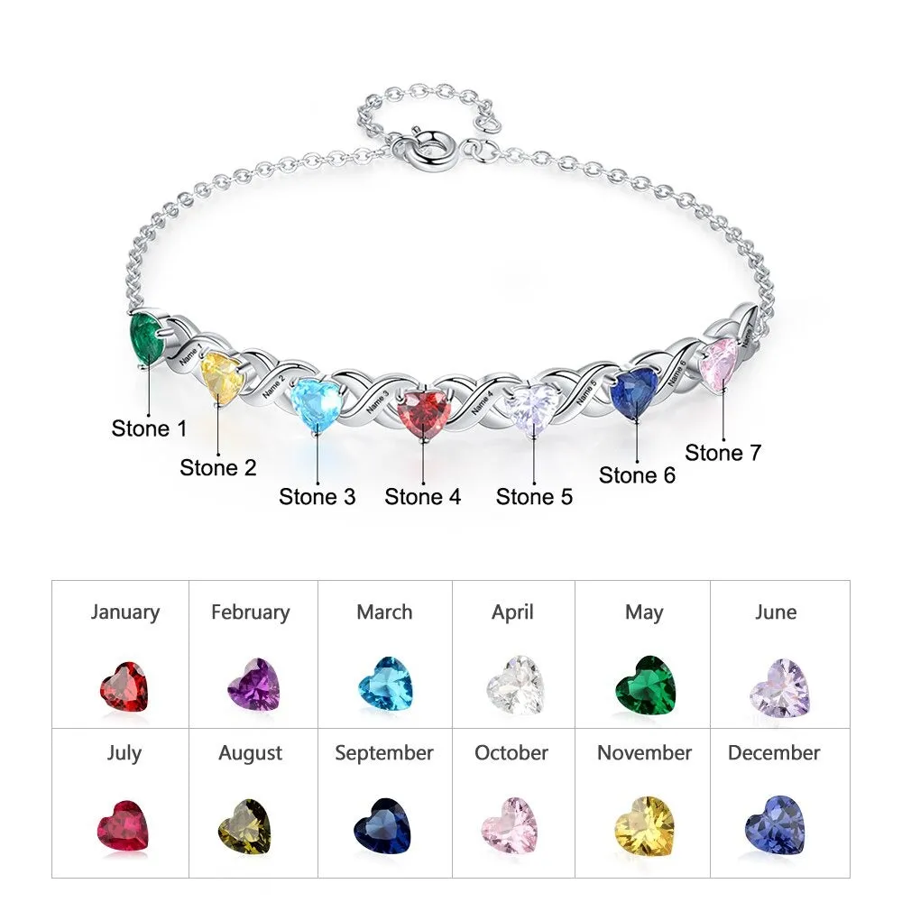 Personalized Inlaid 7 Cordate Birthstone Bracelets For Women