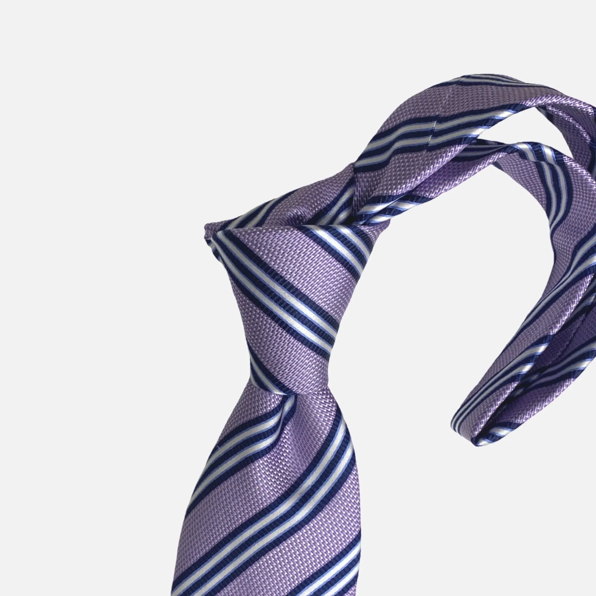 Purple Diagonal Striped Tie with Navy Blue and White