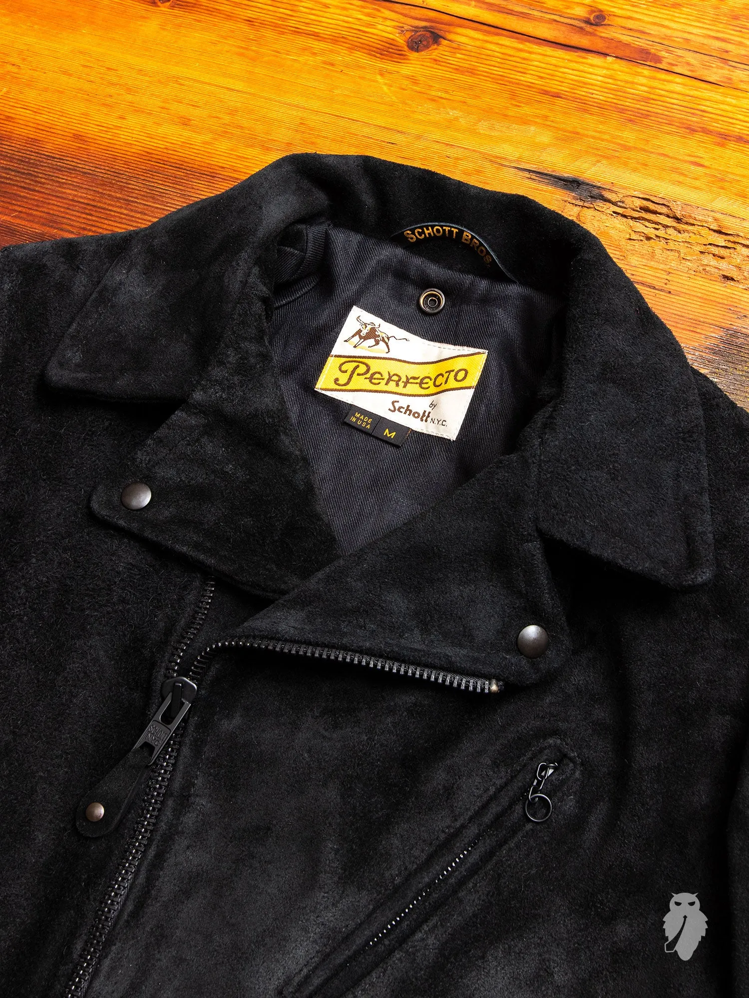 "3sixteen x Schott NYC" Perfecto Leather Jacket in Black Rough-Out