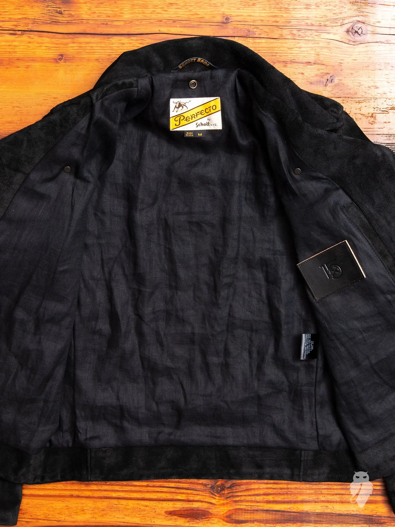 "3sixteen x Schott NYC" Perfecto Leather Jacket in Black Rough-Out