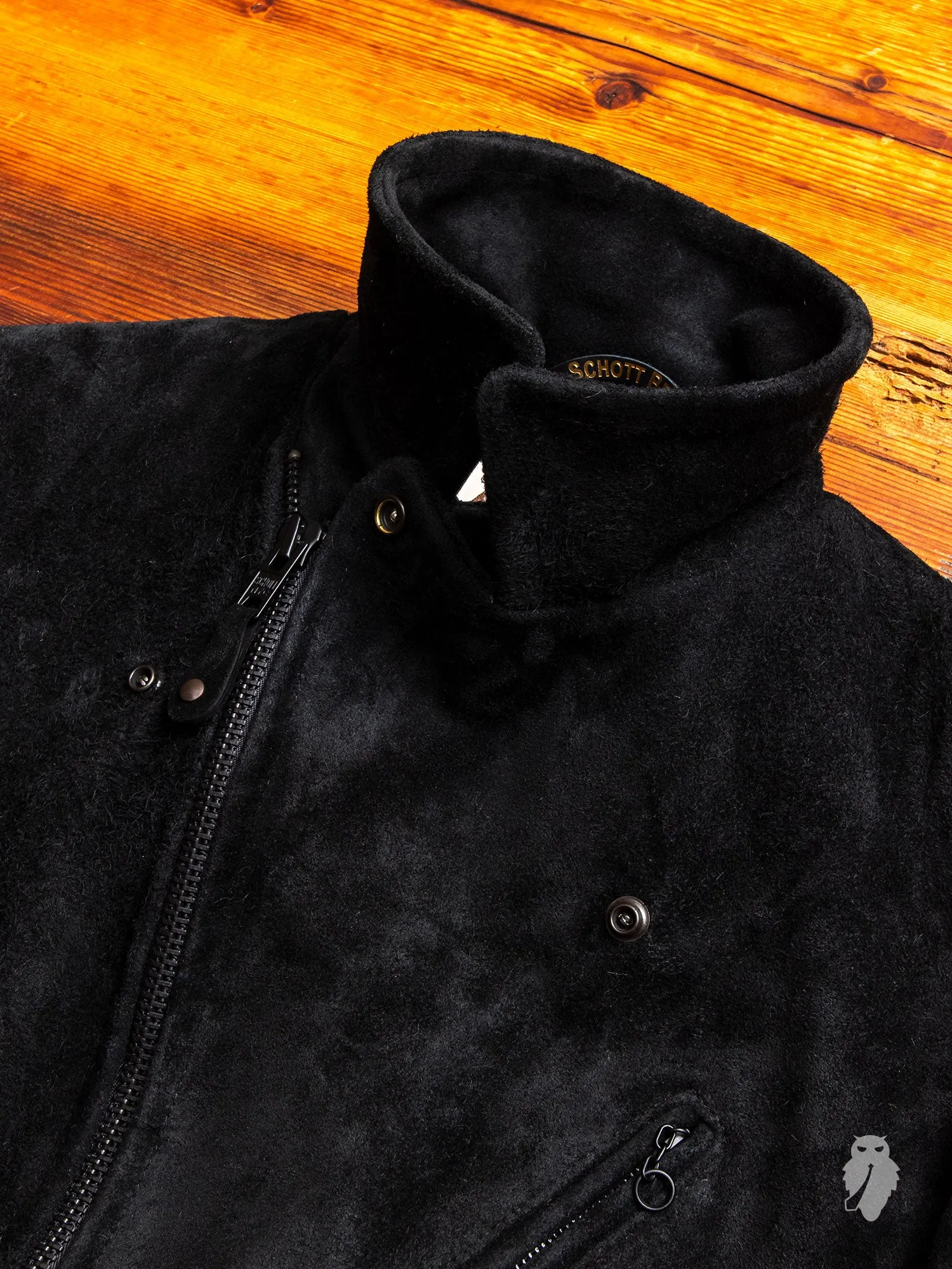 "3sixteen x Schott NYC" Perfecto Leather Jacket in Black Rough-Out