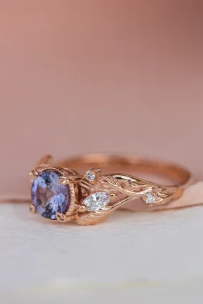 READY TO SHIP: Patricia ring in 14K rose gold, natural purple sapphire 6 mm, accent lab grown diamonds, AVAILABLE RING SIZES: 6-8US