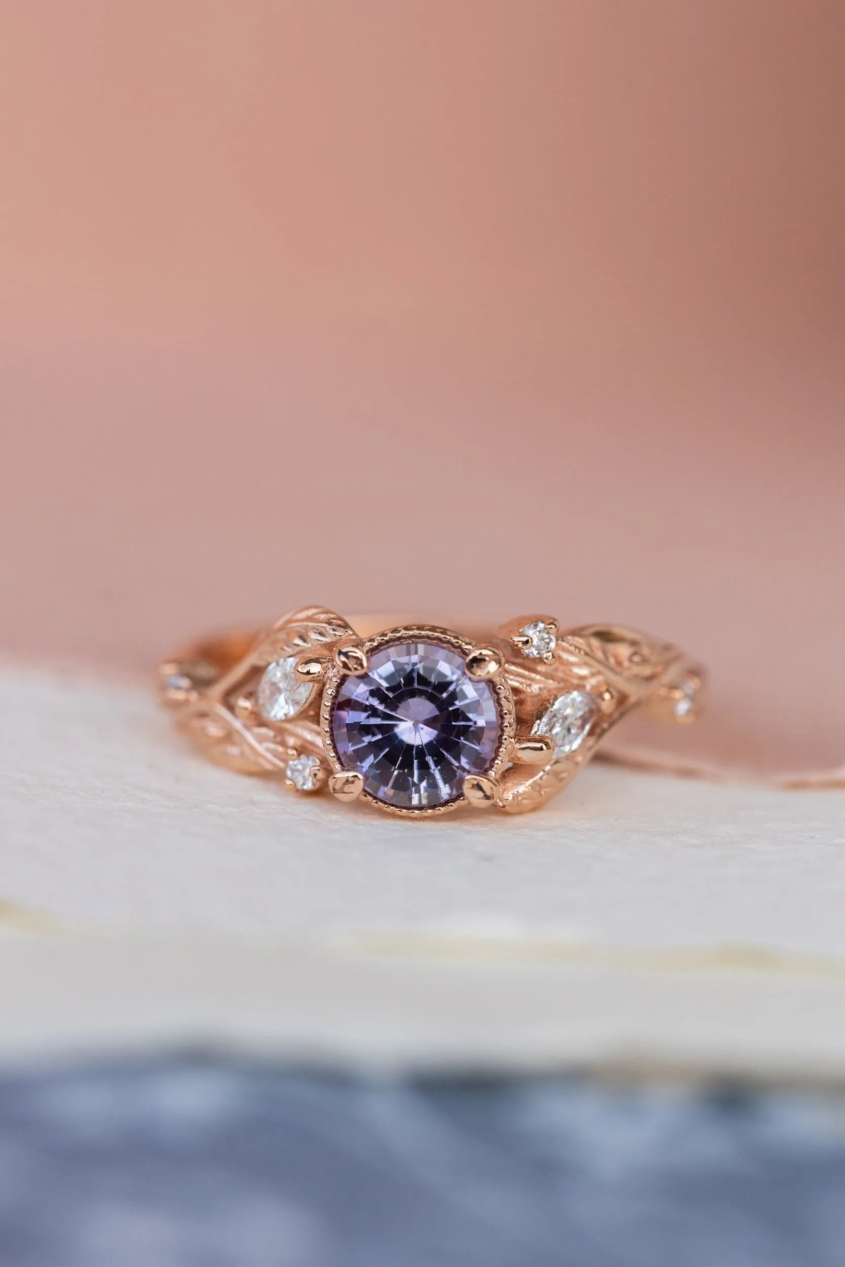 READY TO SHIP: Patricia ring in 14K rose gold, natural purple sapphire 6 mm, accent lab grown diamonds, AVAILABLE RING SIZES: 6-8US