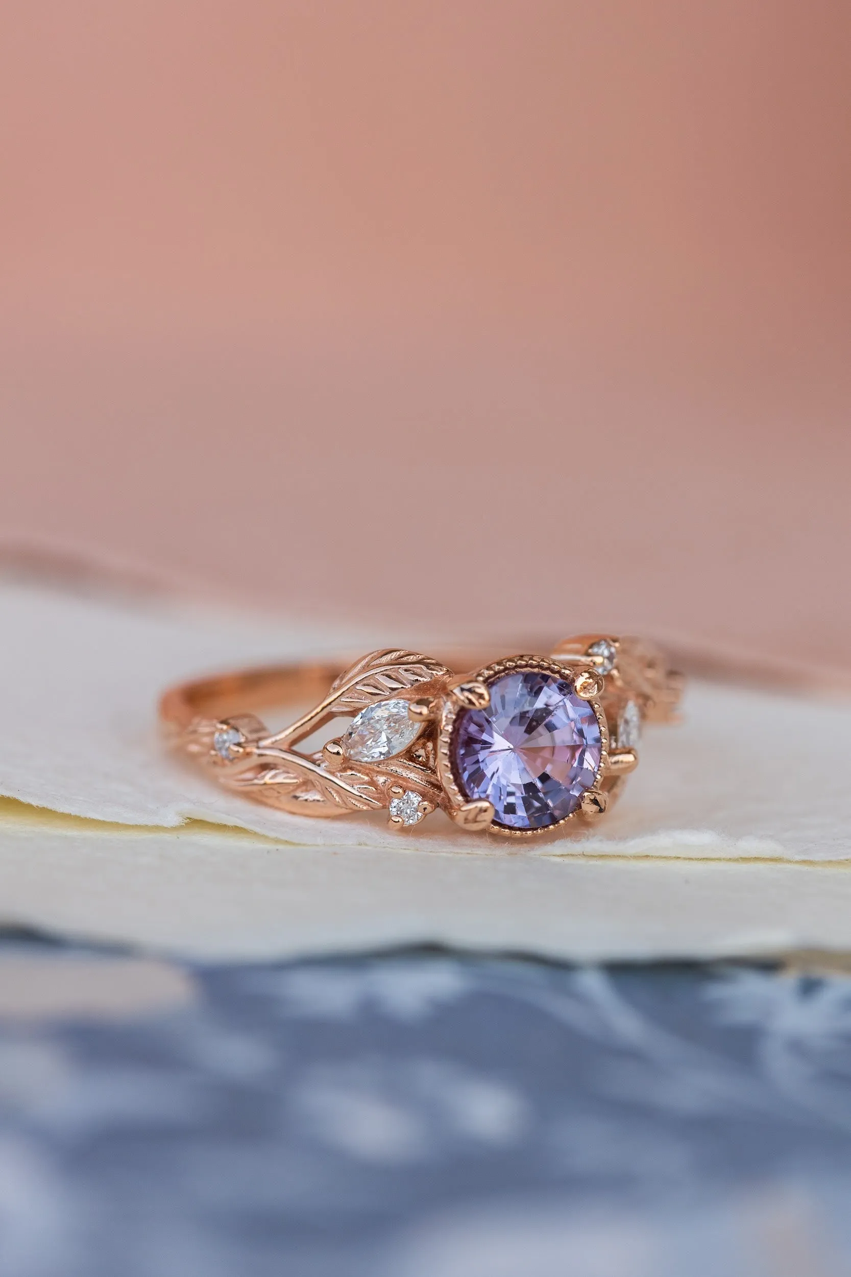 READY TO SHIP: Patricia ring in 14K rose gold, natural purple sapphire 6 mm, accent lab grown diamonds, AVAILABLE RING SIZES: 6-8US