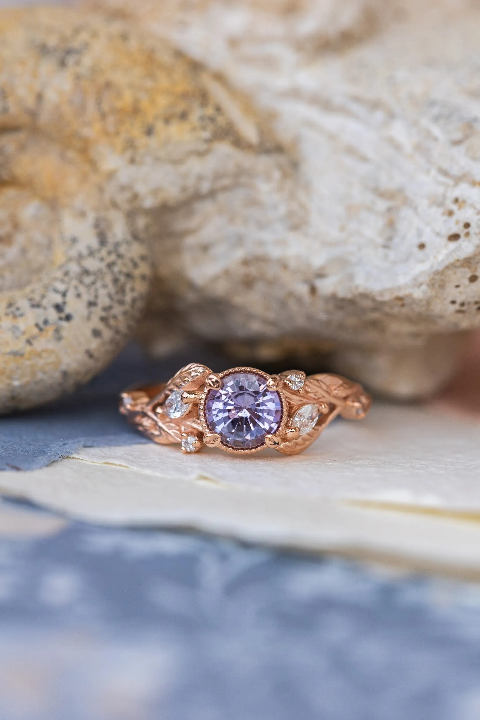 READY TO SHIP: Patricia ring in 14K rose gold, natural purple sapphire 6 mm, accent lab grown diamonds, AVAILABLE RING SIZES: 6-8US