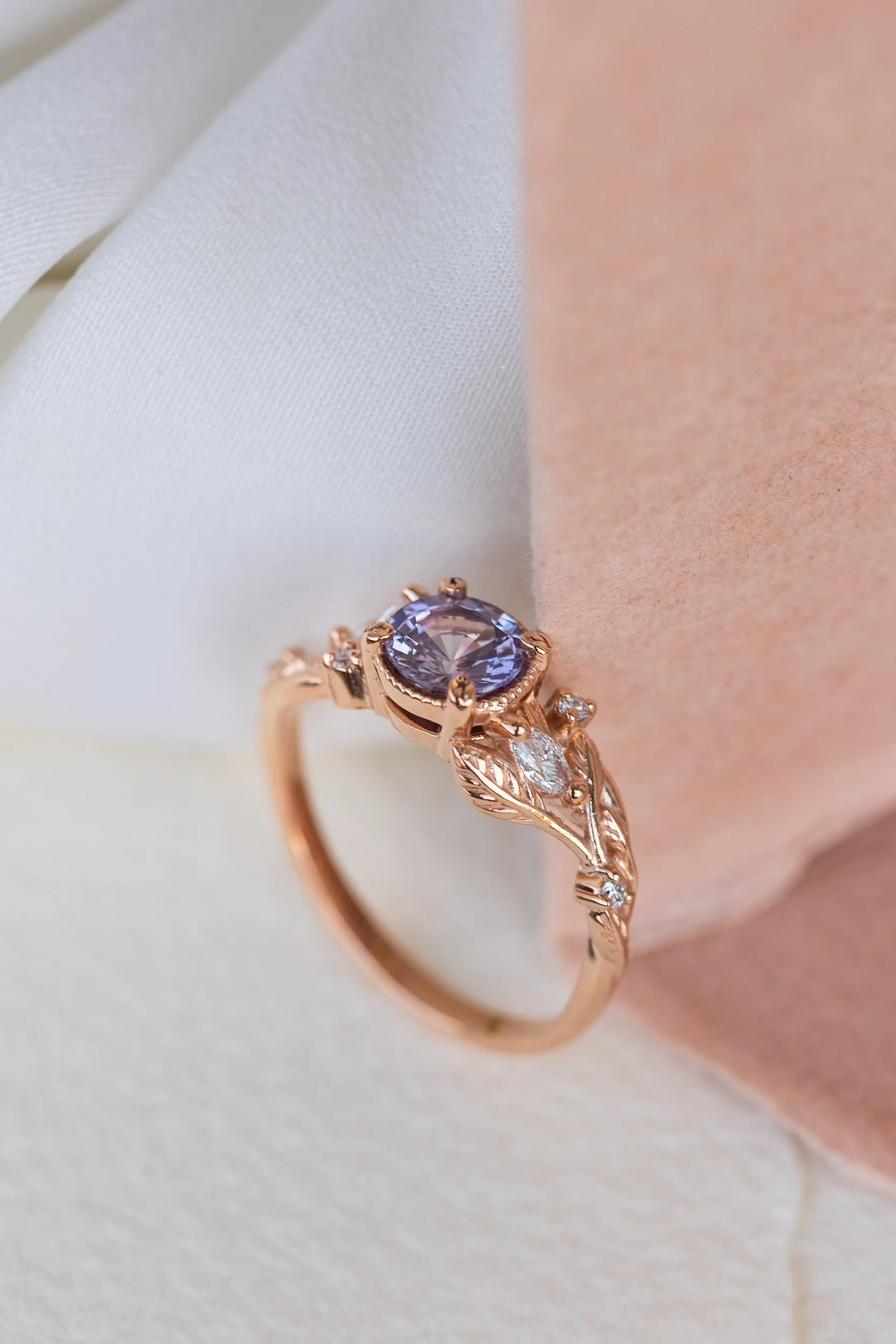 READY TO SHIP: Patricia ring in 14K rose gold, natural purple sapphire 6 mm, accent lab grown diamonds, AVAILABLE RING SIZES: 6-8US