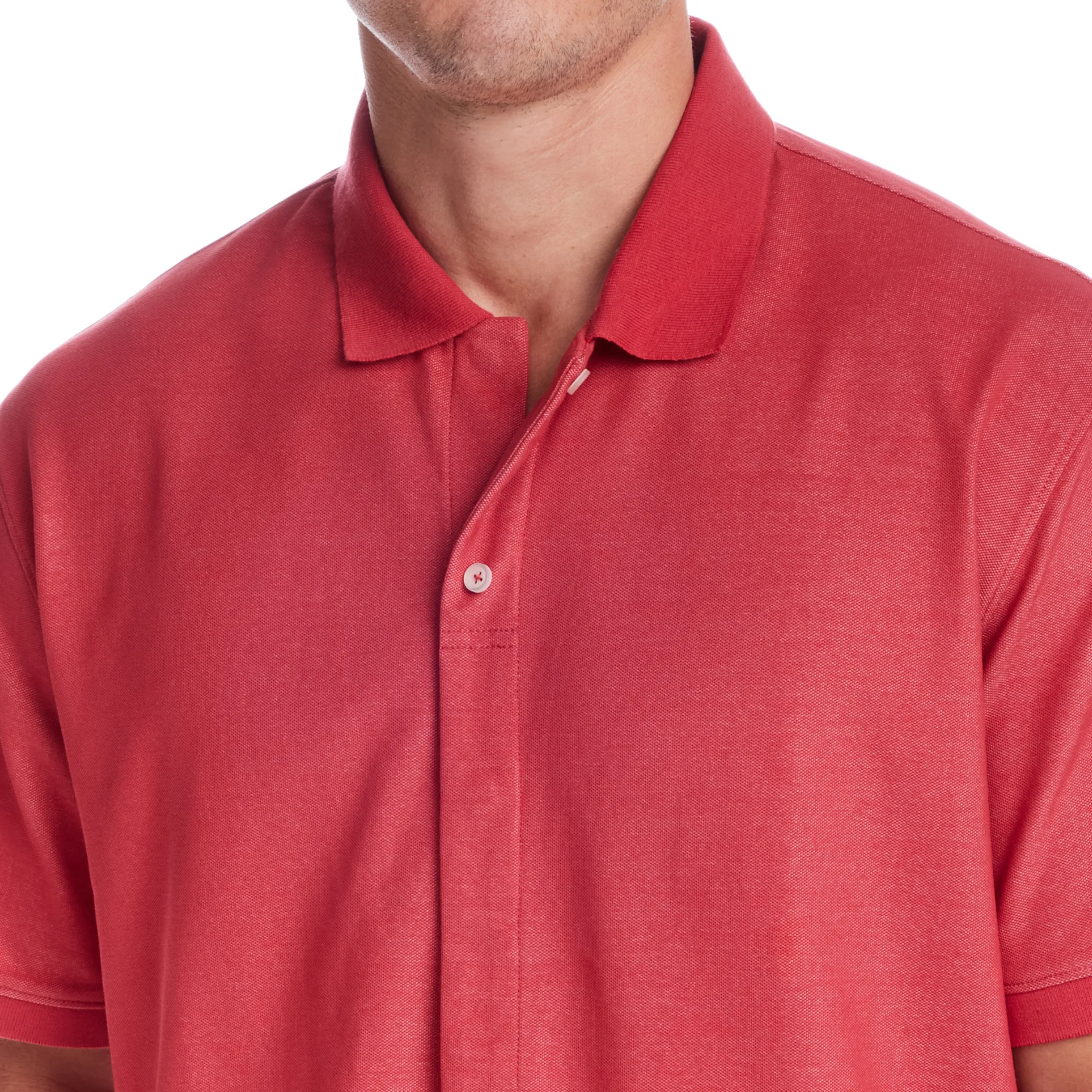 Red Heather Pique Knit Short Sleeve Polo with Magnetic Closures