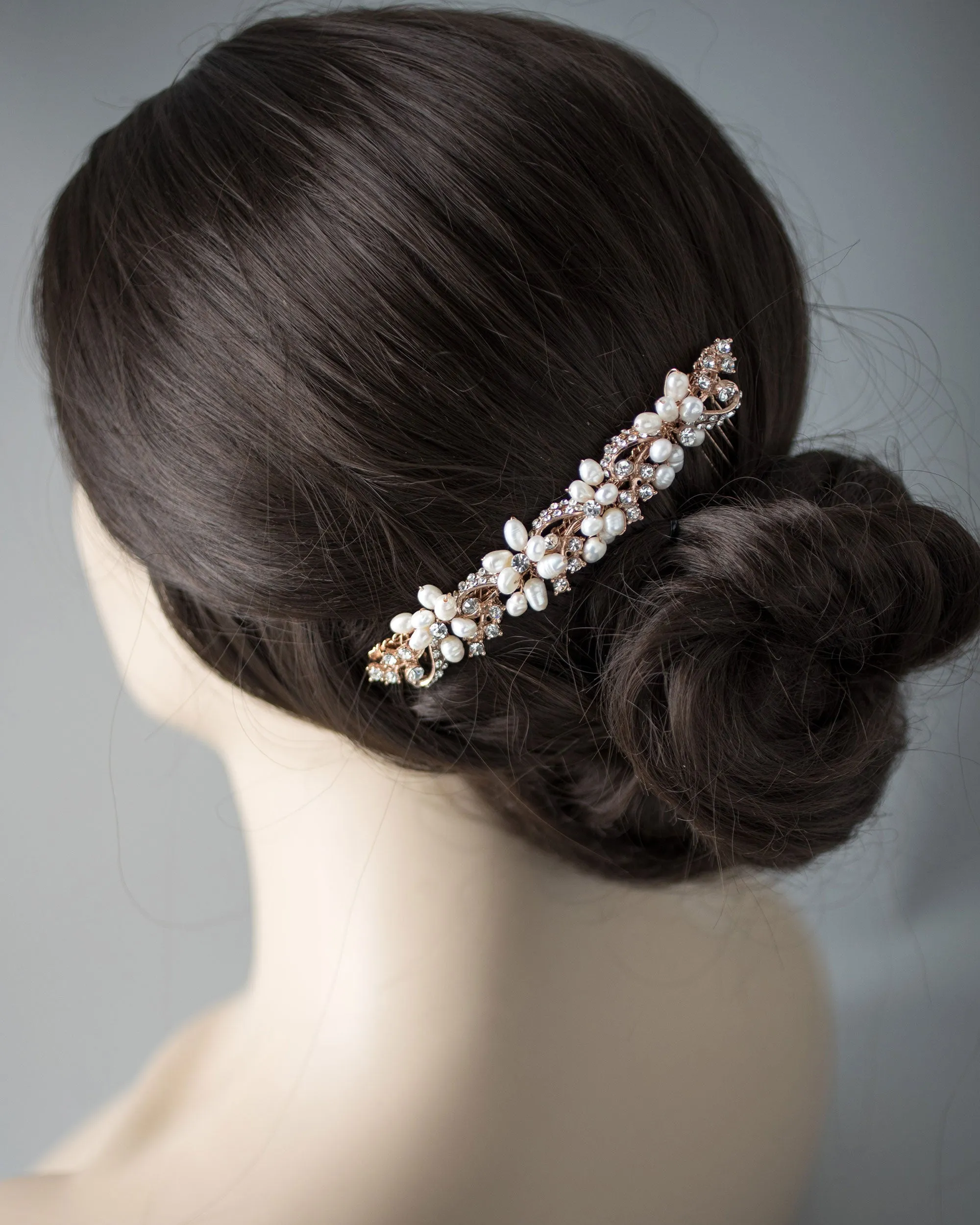 Rose Gold Cultured Pearl Bridal Hair Comb