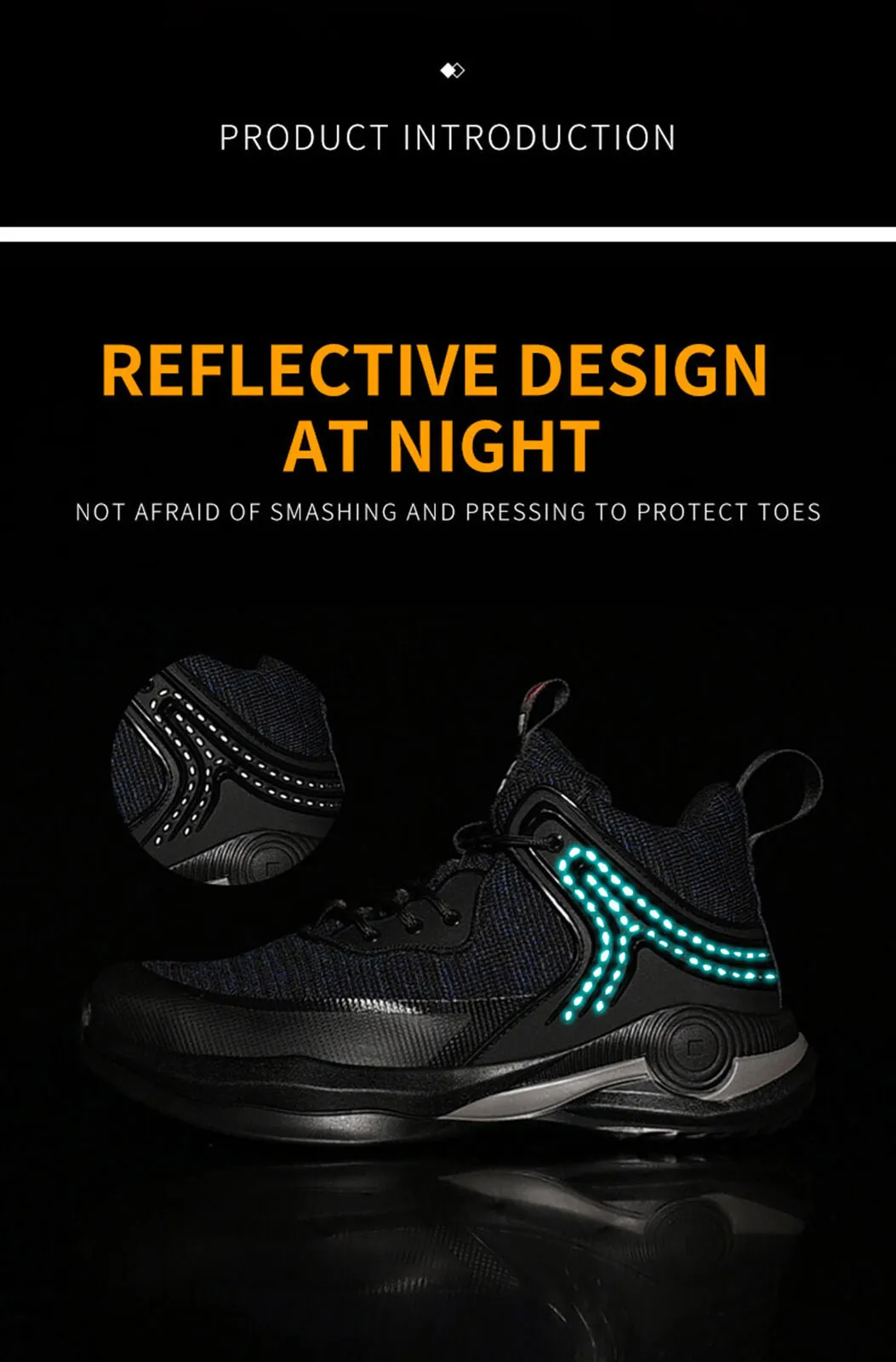 Safety Shoes for Men Anti-Smash Steel Toe Work Shoes Comfortable Reflective Shoe