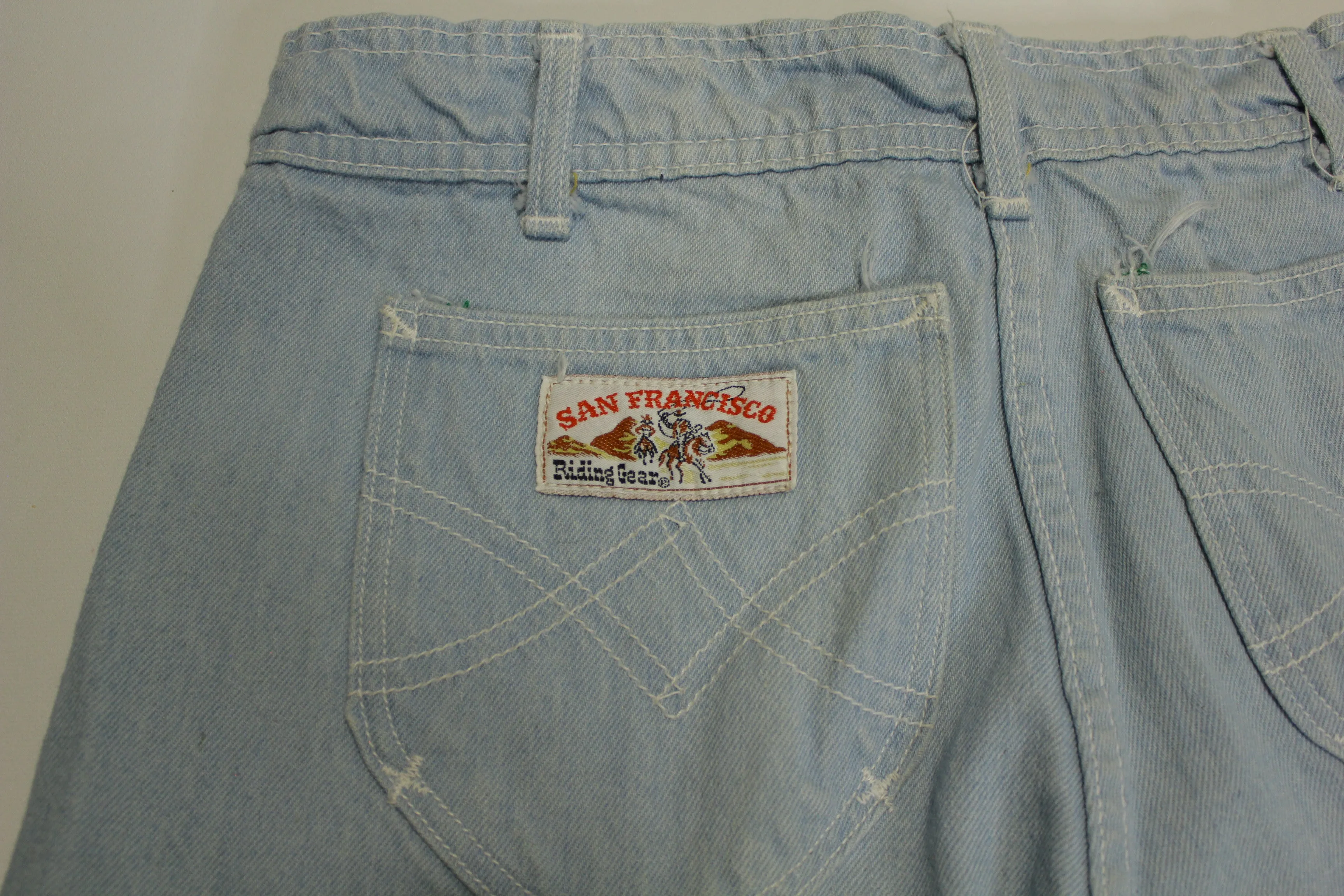 San Francisco Riding Gear Vintage 80's Light Wash Distressed Denim Blue Jeans