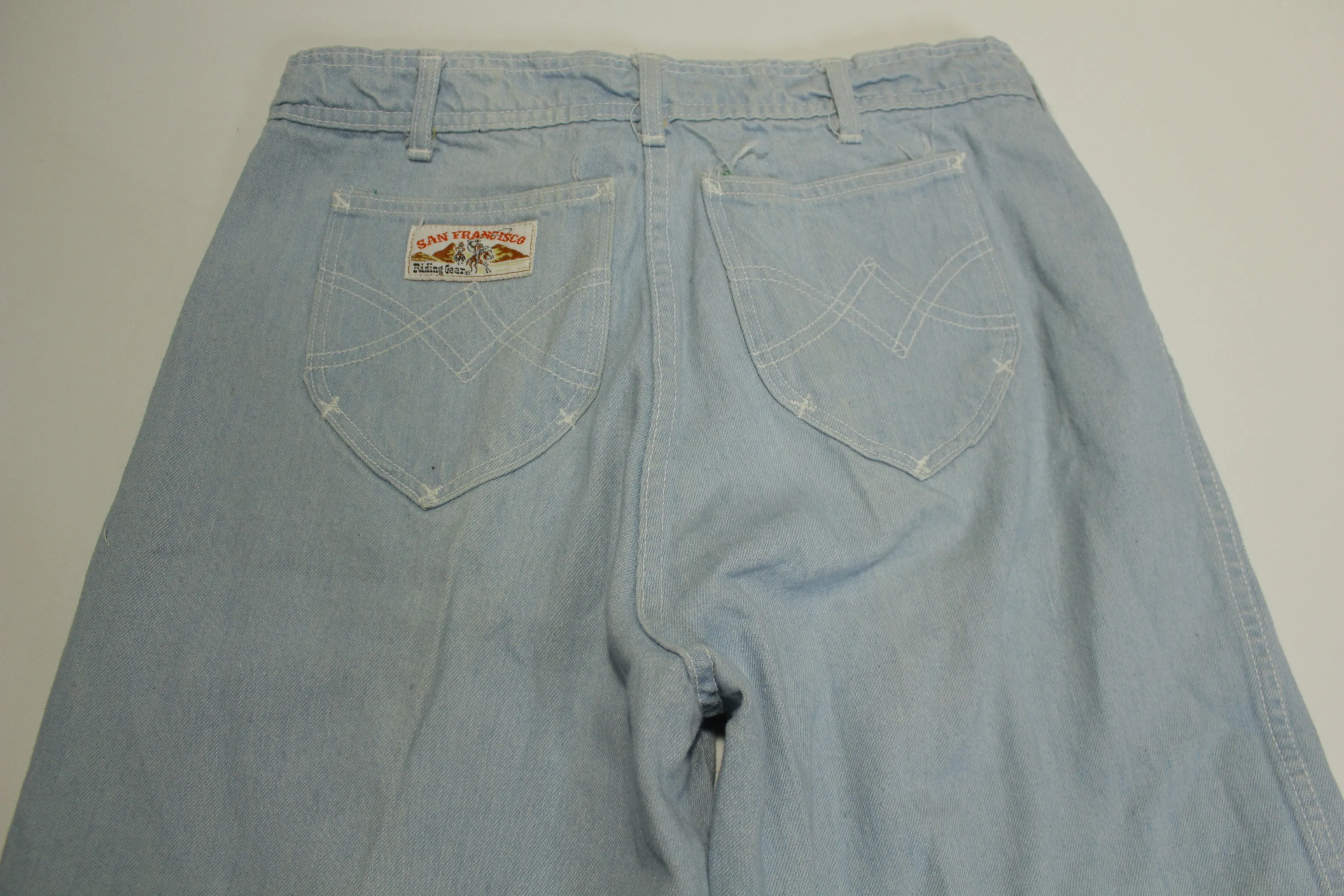 San Francisco Riding Gear Vintage 80's Light Wash Distressed Denim Blue Jeans