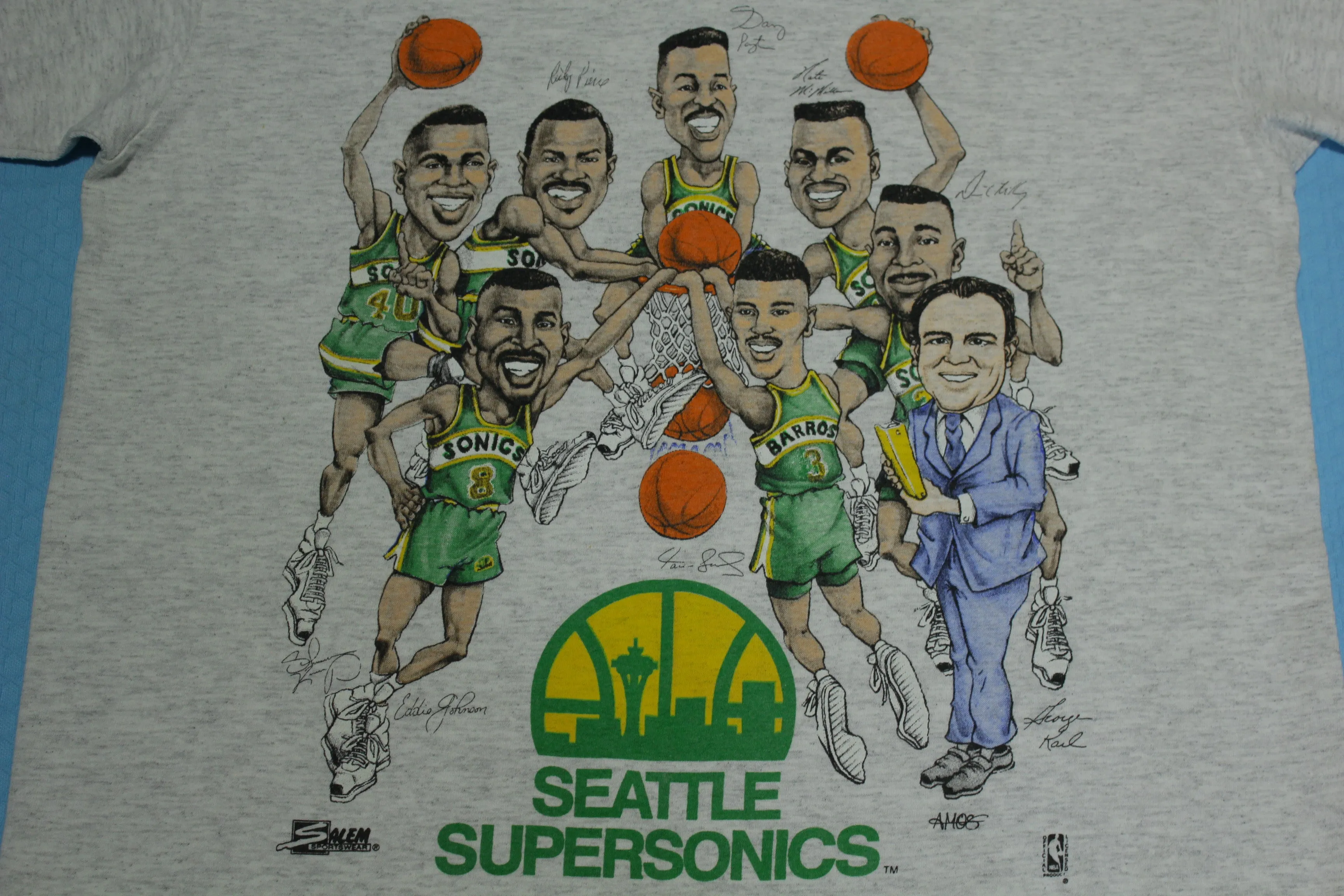 Seattle SuperSonics Caricature Vintage 90's Salem Sportswear Double Dribble T-Shirt