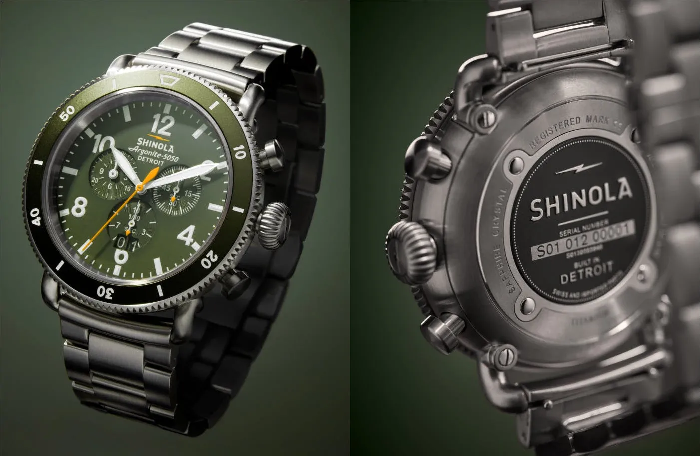 Shinola 48MM Runwell Sport Chrono 48mm Green Titanium Watch S0120282839