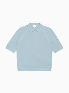 Silk-Blend Knit Polo Shirt Sax Blue