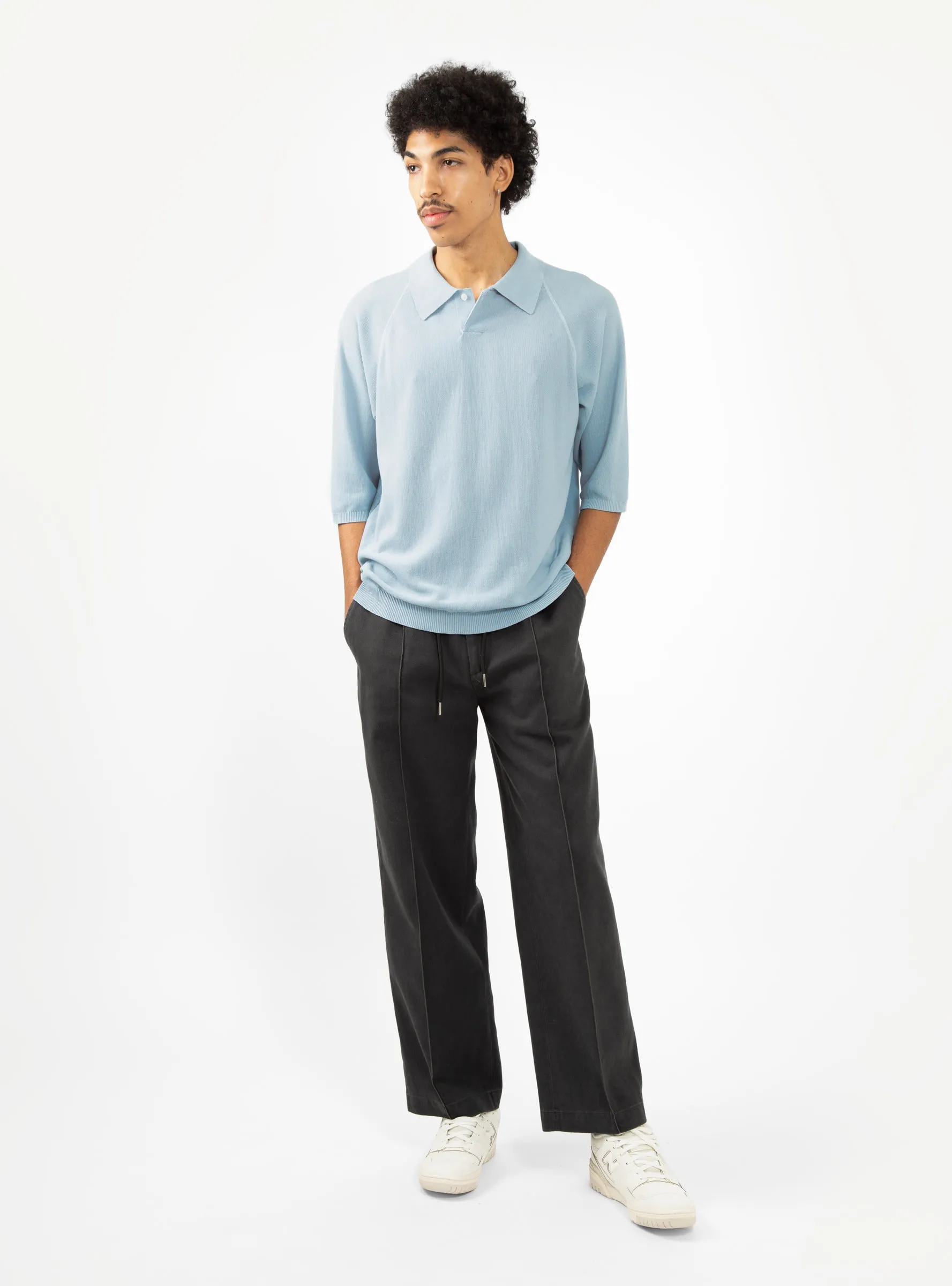 Silk-Blend Knit Polo Shirt Sax Blue