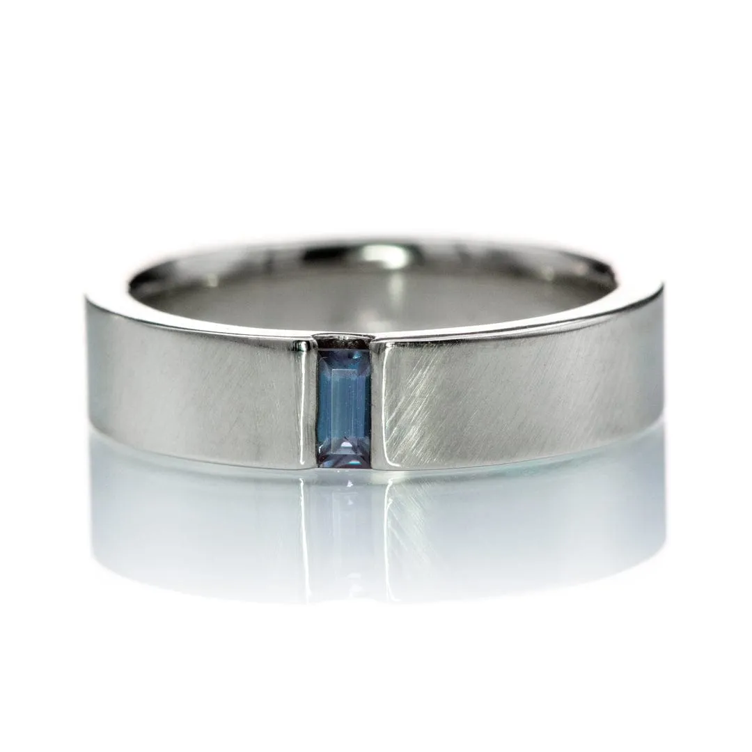 Simple Channel Set Lab Created Baguette Alexandrite Men's Wedding Band, Comfort Fit