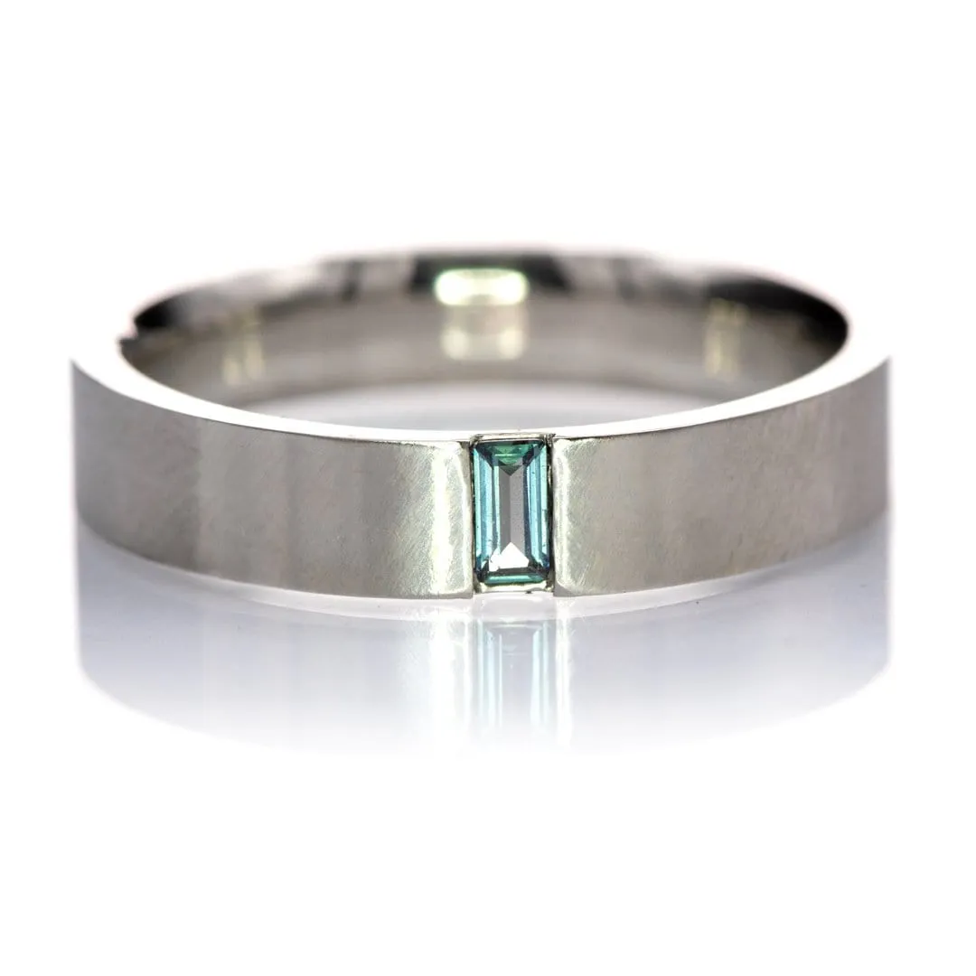 Simple Channel Set Lab Created Baguette Alexandrite Men's Wedding Band, Comfort Fit