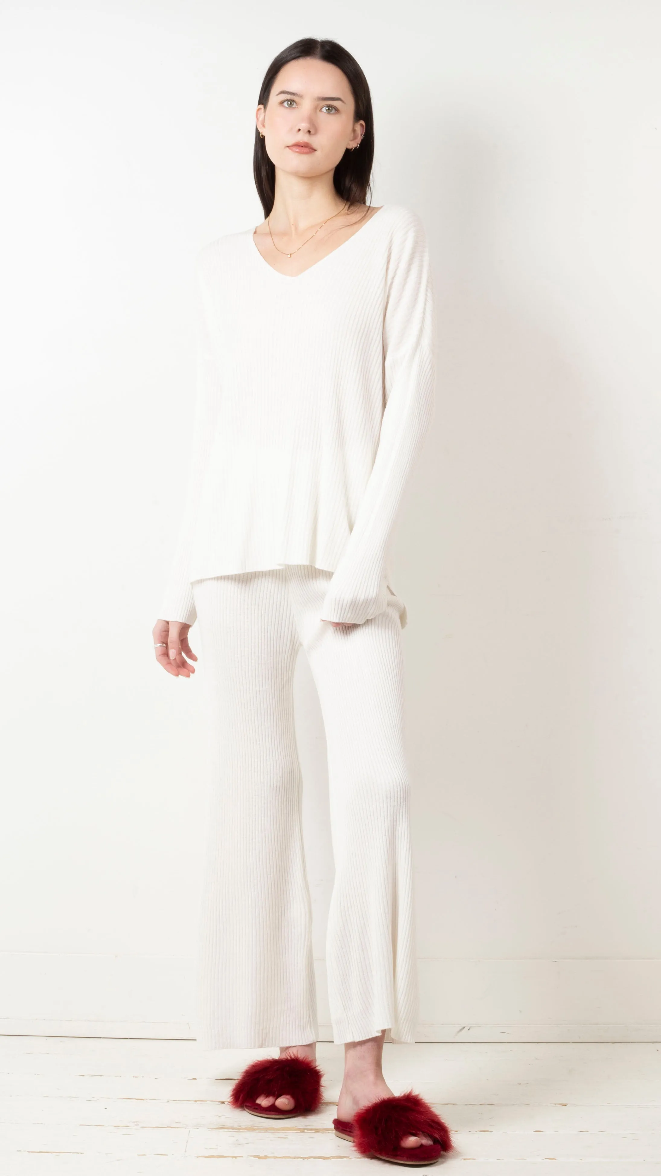 Sloane Micro Rib Sweater Set - Ivory