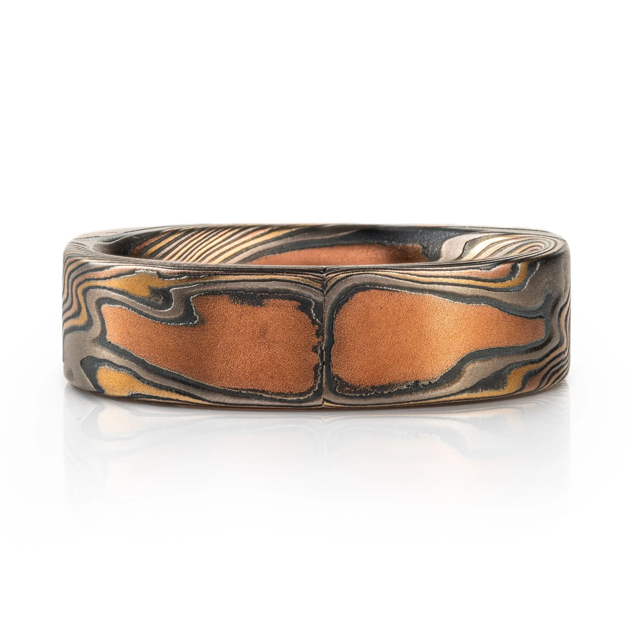 Soft Square Mokume Gane Ring with Cognac Diamond