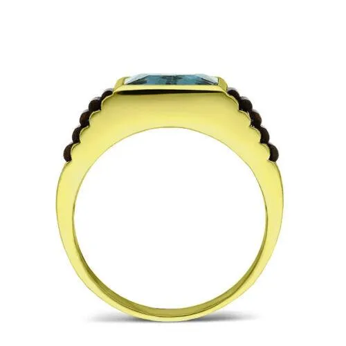 Solid 10k Yellow Gold Mens Ring Rectangle Topaz Stone Band Ring for Men