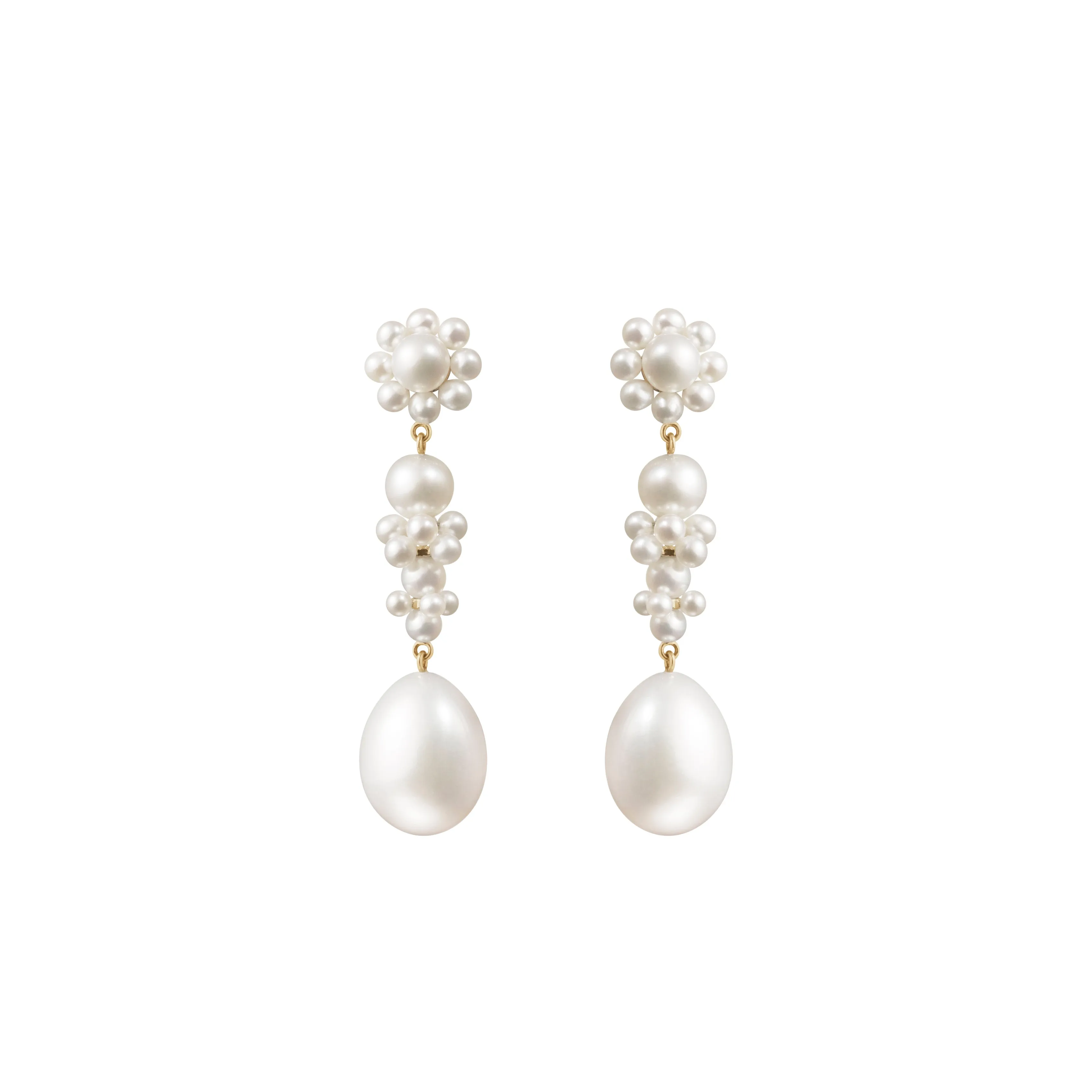 Sophie Bille Brahe - Bellis L'Eau - Drop Earrings with Pearls, Yellow Gold