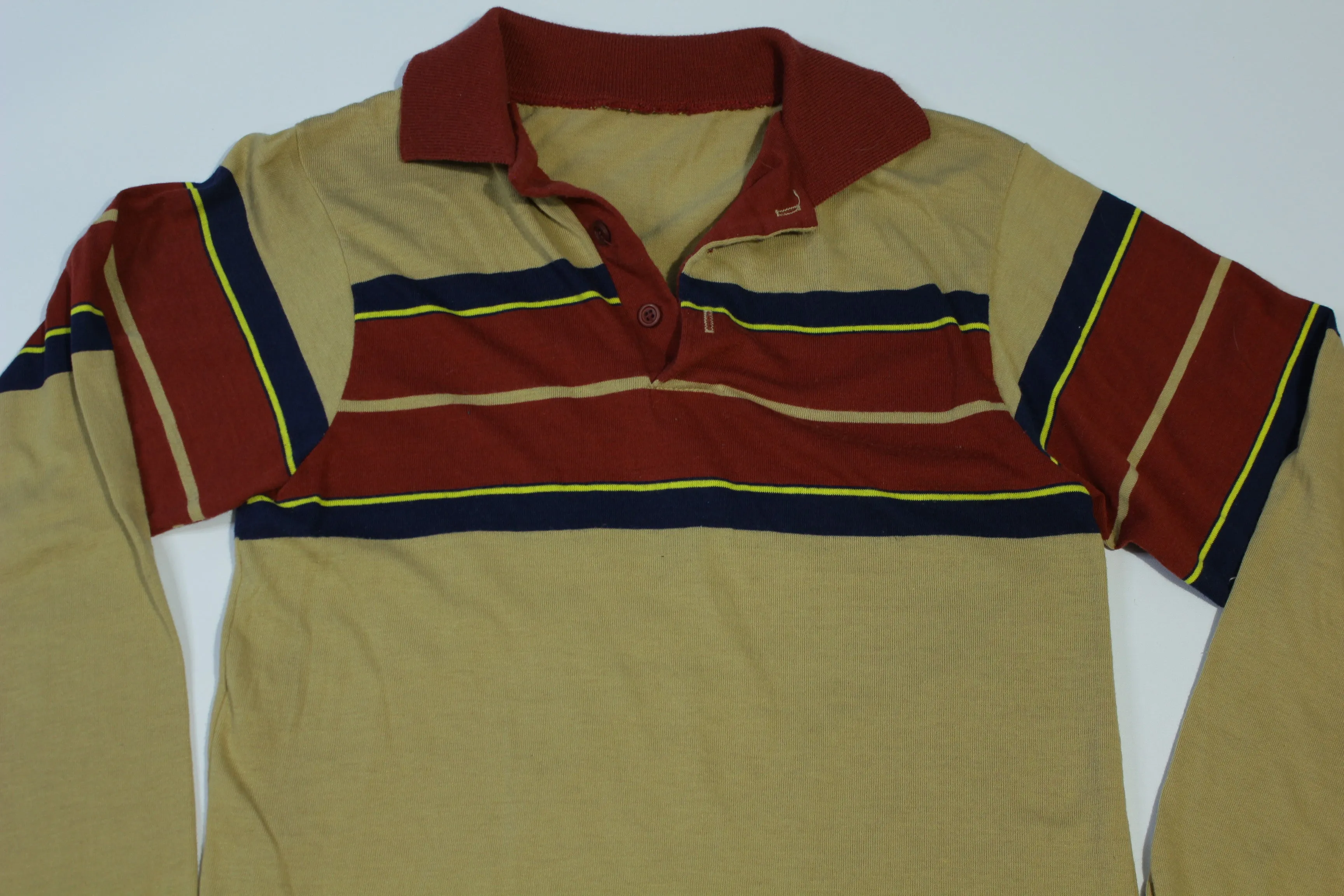 Striped Brown Vintage 80's Long Sleeve Polo Golf Shirt