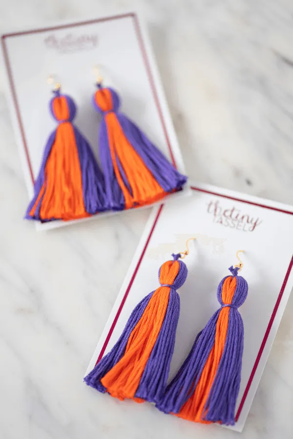 The Lilly Tassel Earring in Dark Purple & Orange