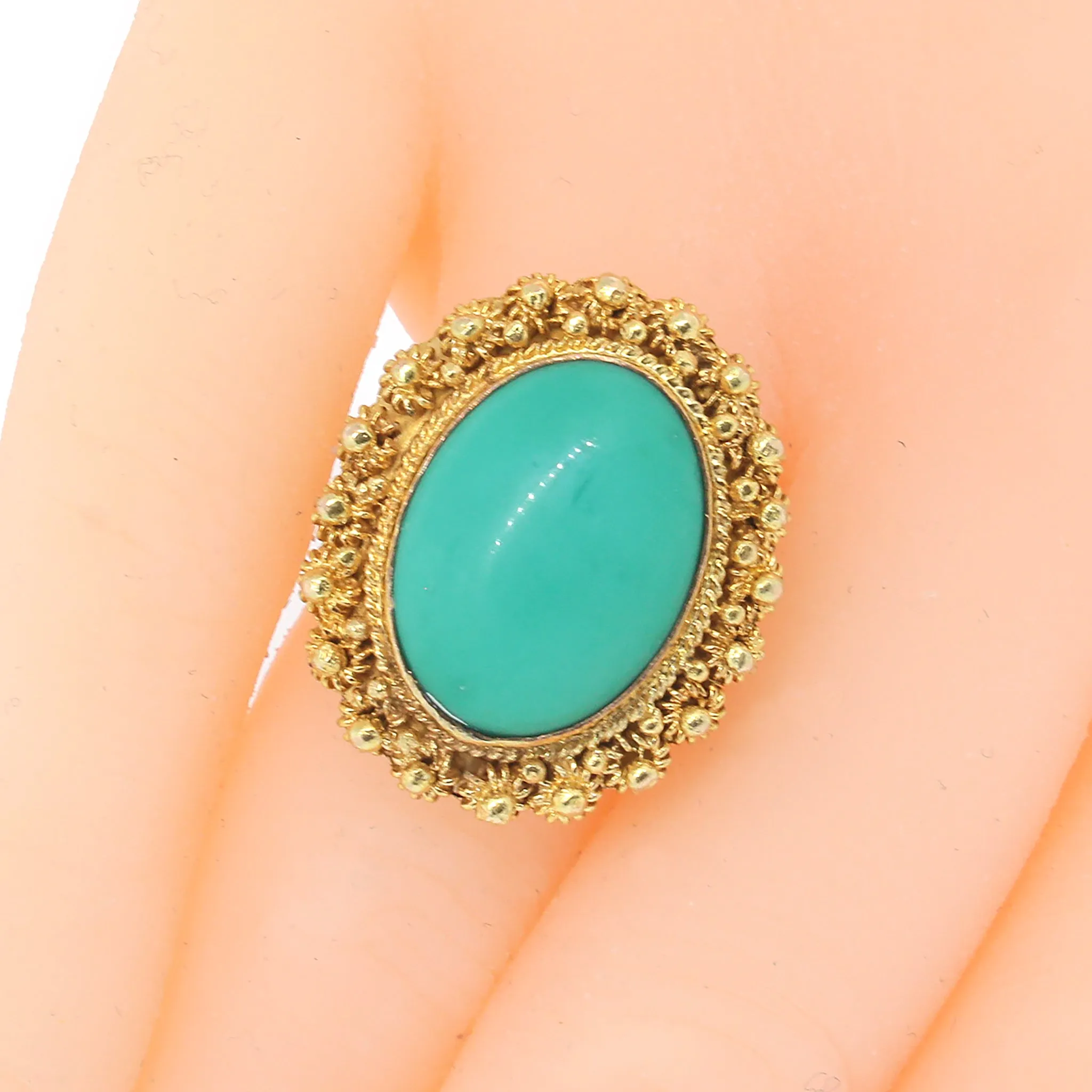 Turquoise Baroque Style Ring in 14k Gold