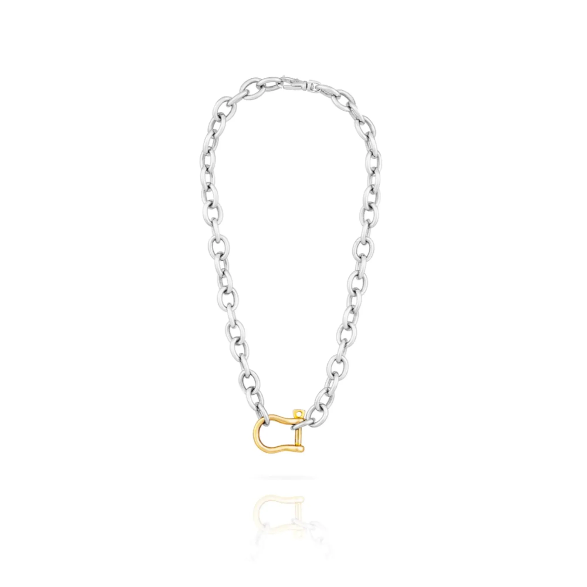 VINCENT PEACH STERLING SILVER PETITE SHACKLE CHAIN NECKLACE WITH 14K YELLOW GOLD BIT CLASP