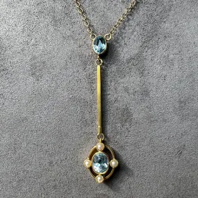 Vintage Aquamarine & Pearl Lavalier Pendant