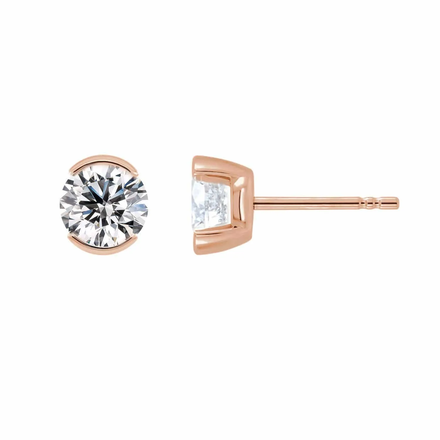 White Sapphire 14k Gold Half Bezel Stud Earrings