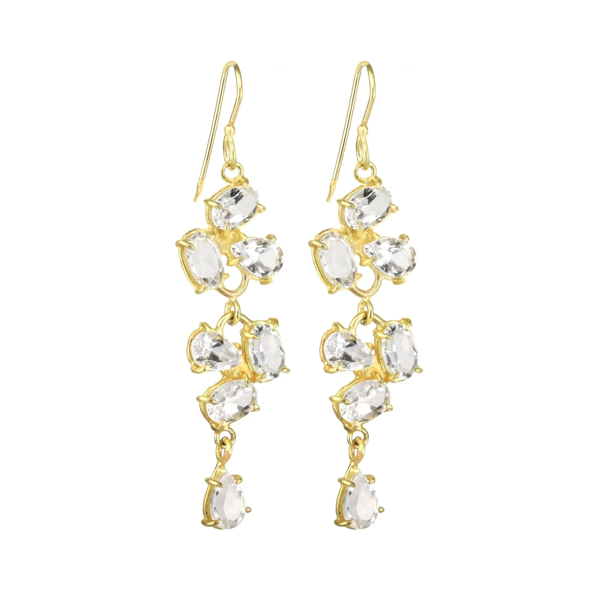 White Topaz Double Dangly Florette Earrings