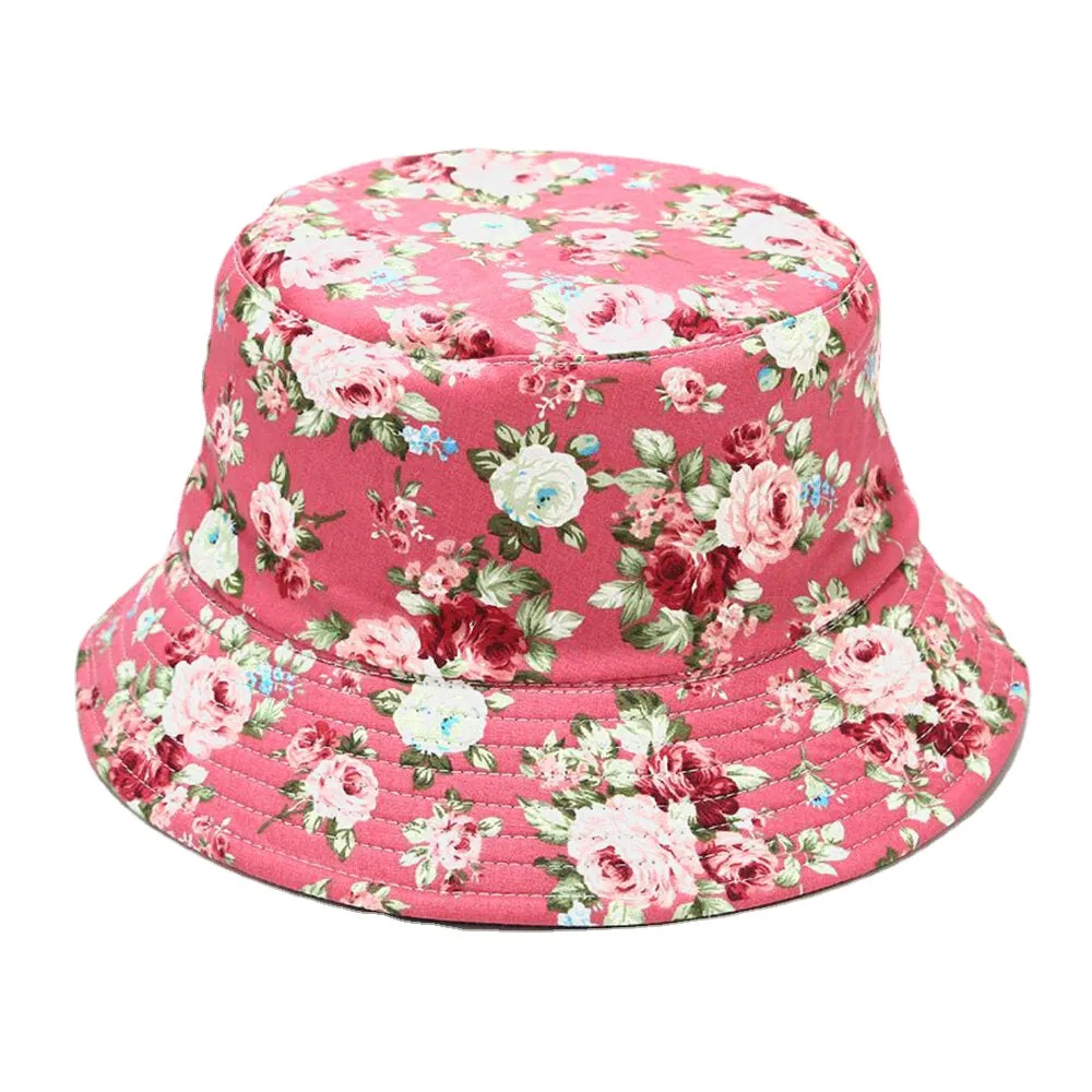 Women Double-sided Summer UV Protection Floral Pattern Casual Outdoor Sun Hat Bucket Hat