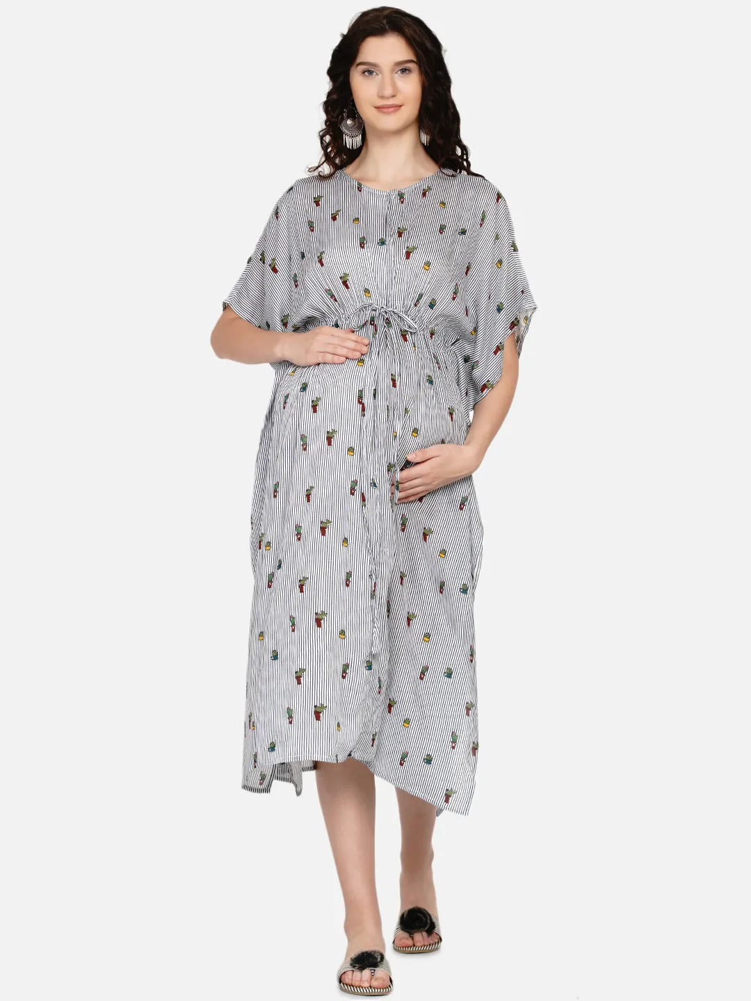 Women's Maternity grey striped kaftan Dress