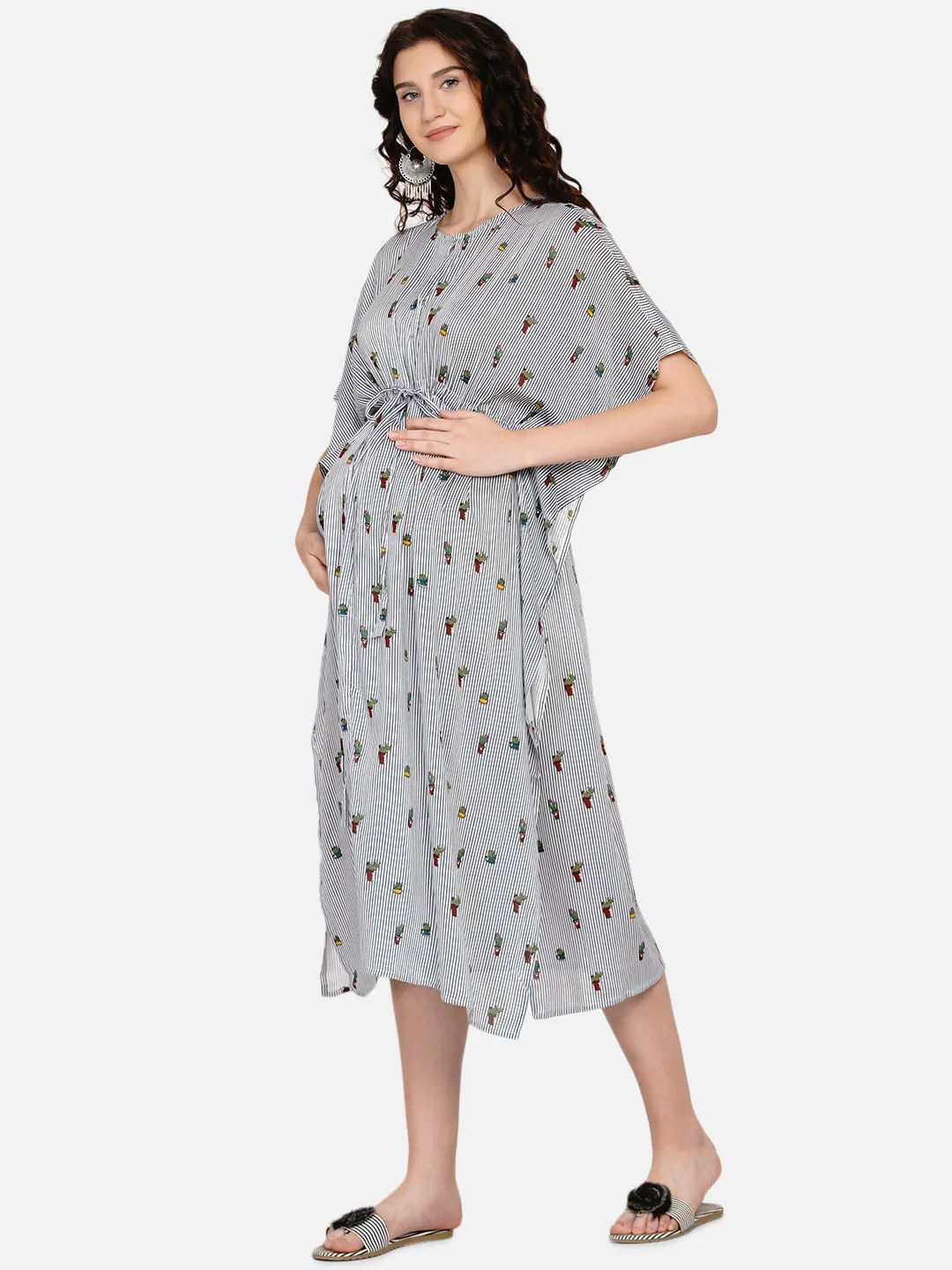 Women's Maternity grey striped kaftan Dress