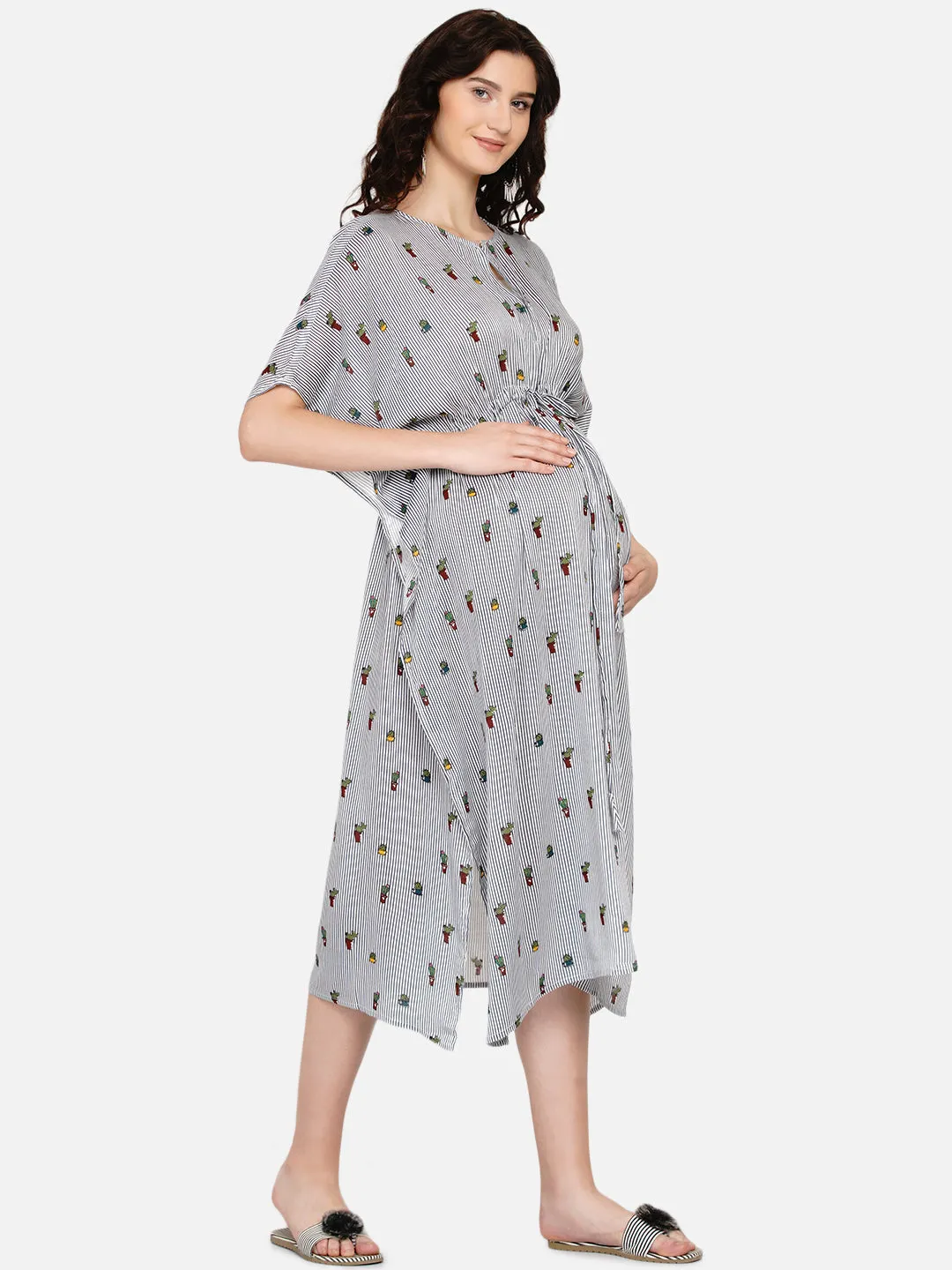 Women's Maternity grey striped kaftan Dress